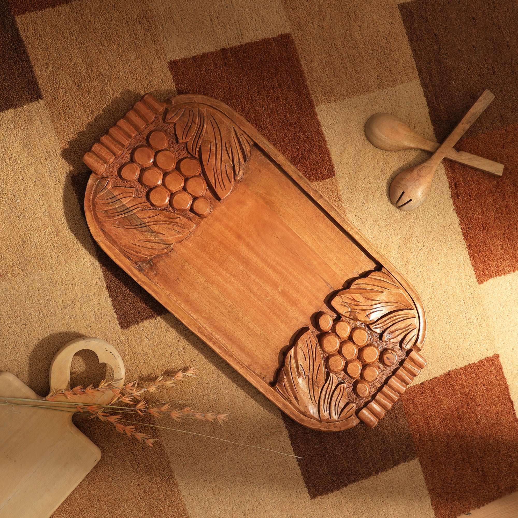 Handcrafted Wooden Grape Carved Cheese Board - Artisan Charcuterie Serving Platter - Rustic Wood Decor