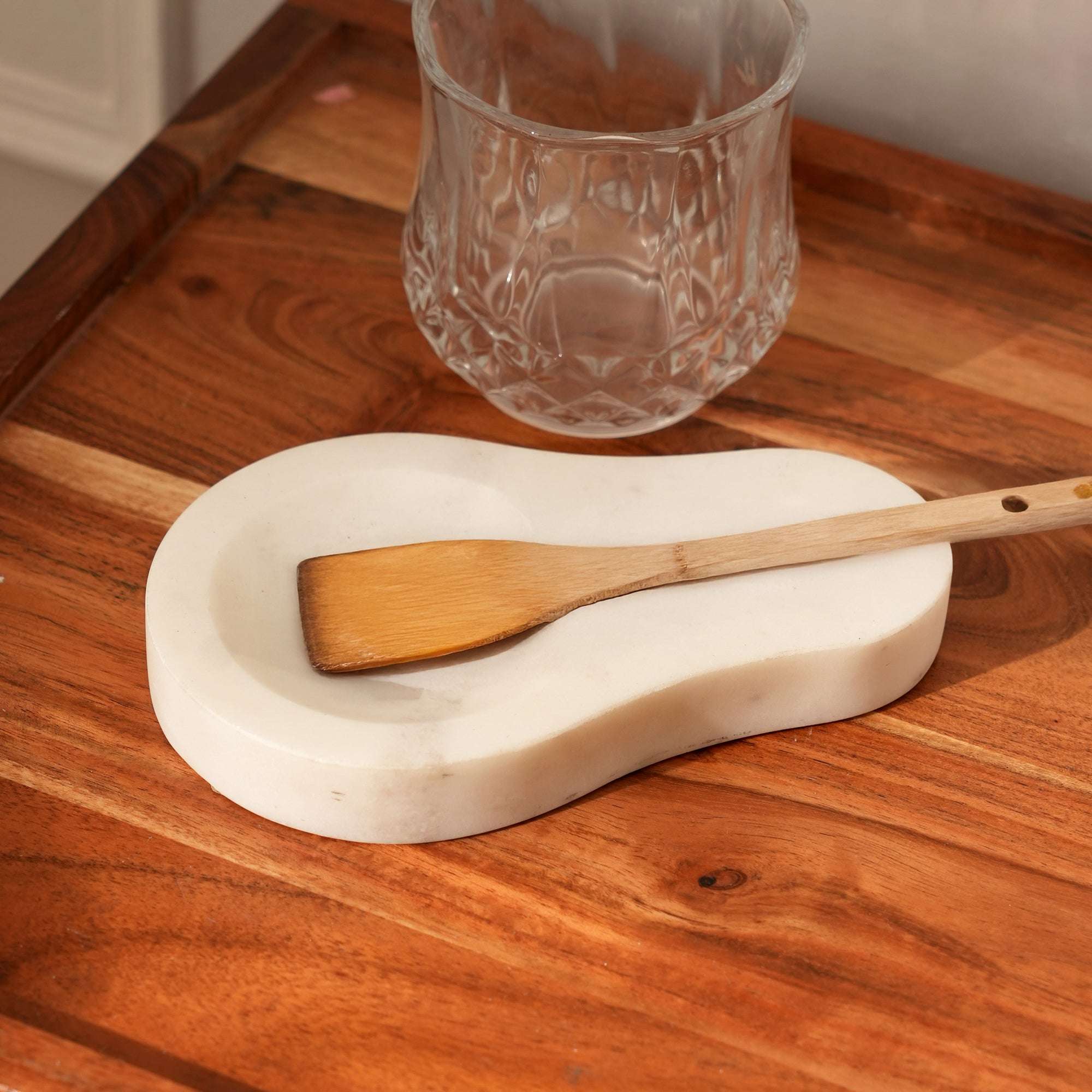 Bela White Marble Spoon Rest, Premium Kitchen Utensil Holder for Countertop, Ladle & Spatula Stand, Heat-Resistant, Easy