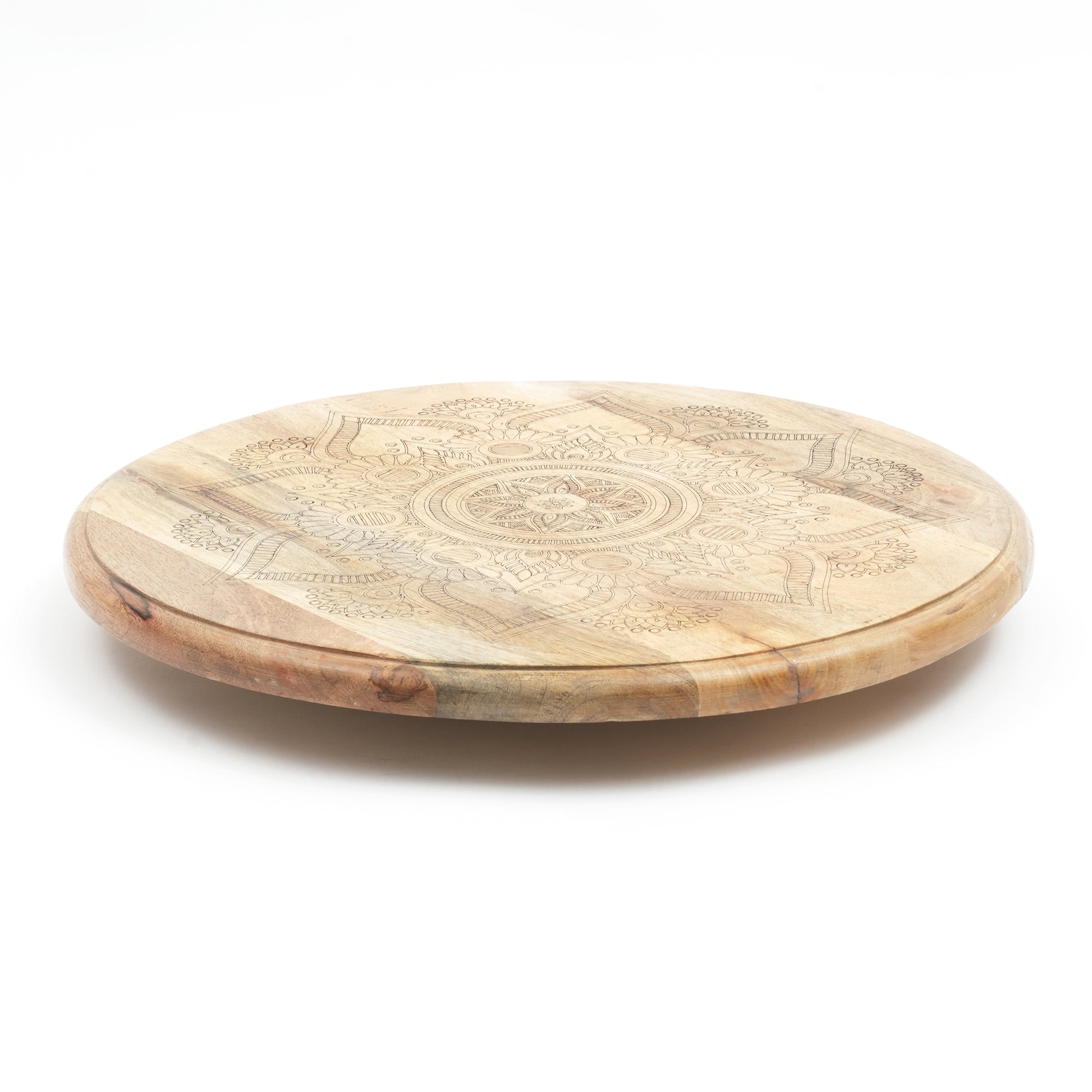 Handcrafted Golden Mandala Wooden Rotating Lazy Susan Serving Tray - Decorative Dining Table Centrepiece