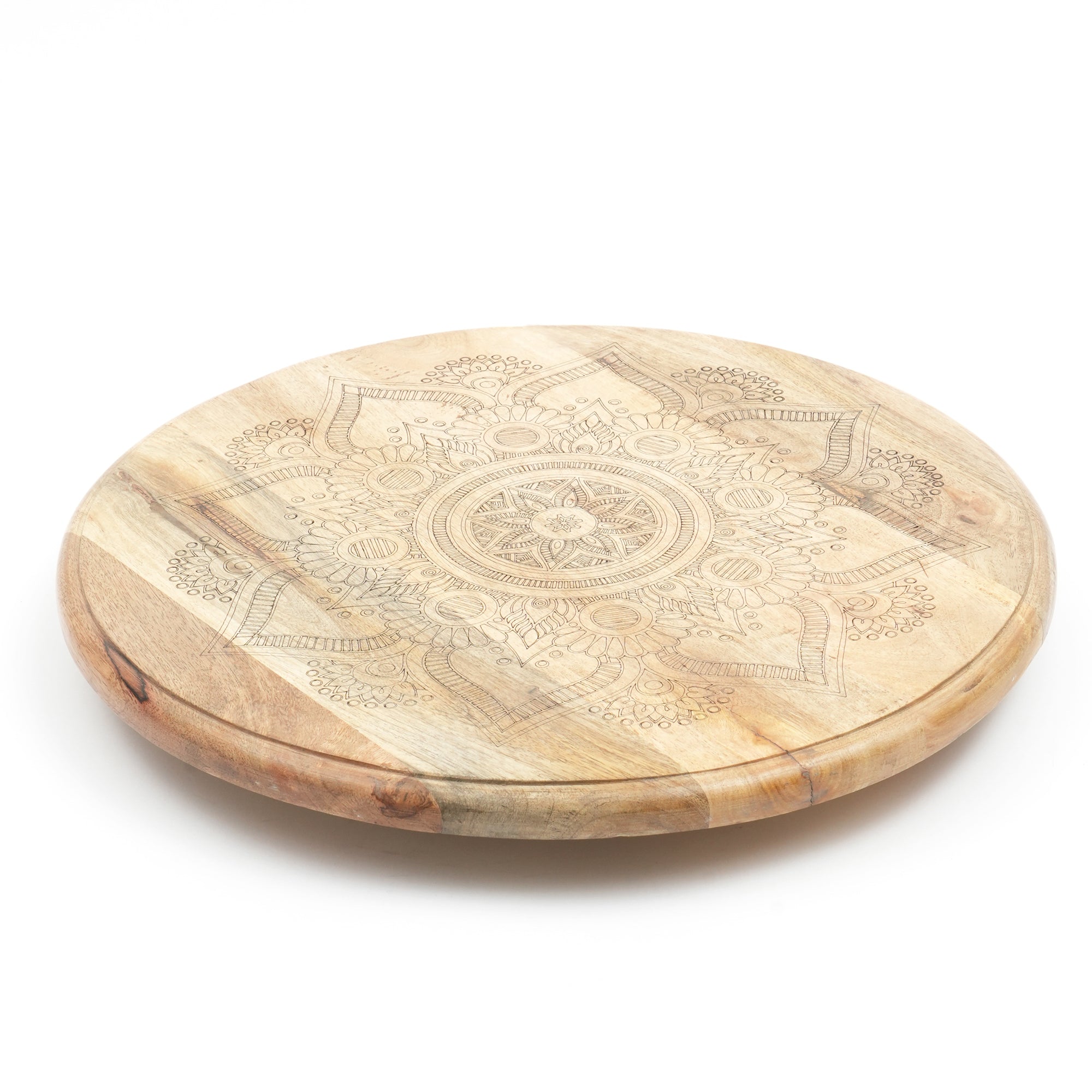 Handcrafted Golden Mandala Wooden Rotating Lazy Susan Serving Tray - Decorative Dining Table Centrepiece