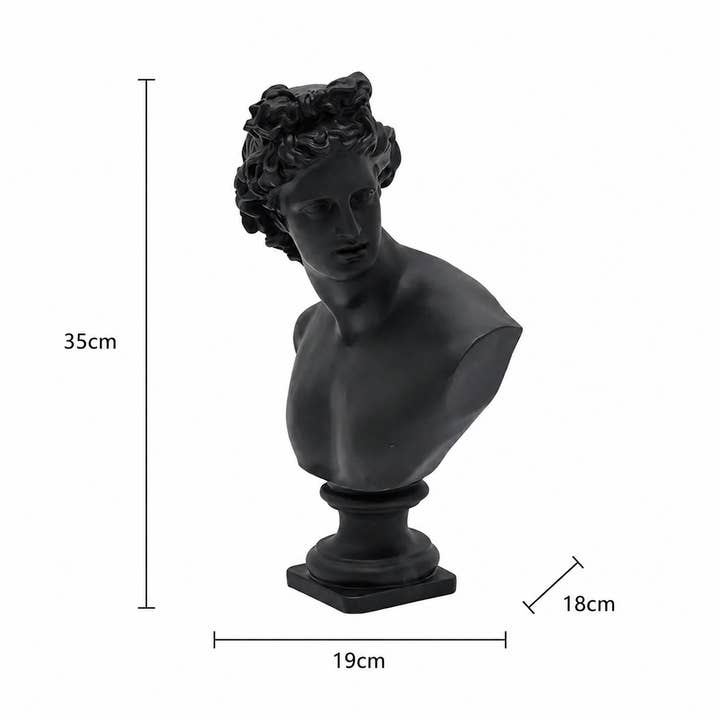 Black Neo-Classical Bust Sculpture in Matte Resin