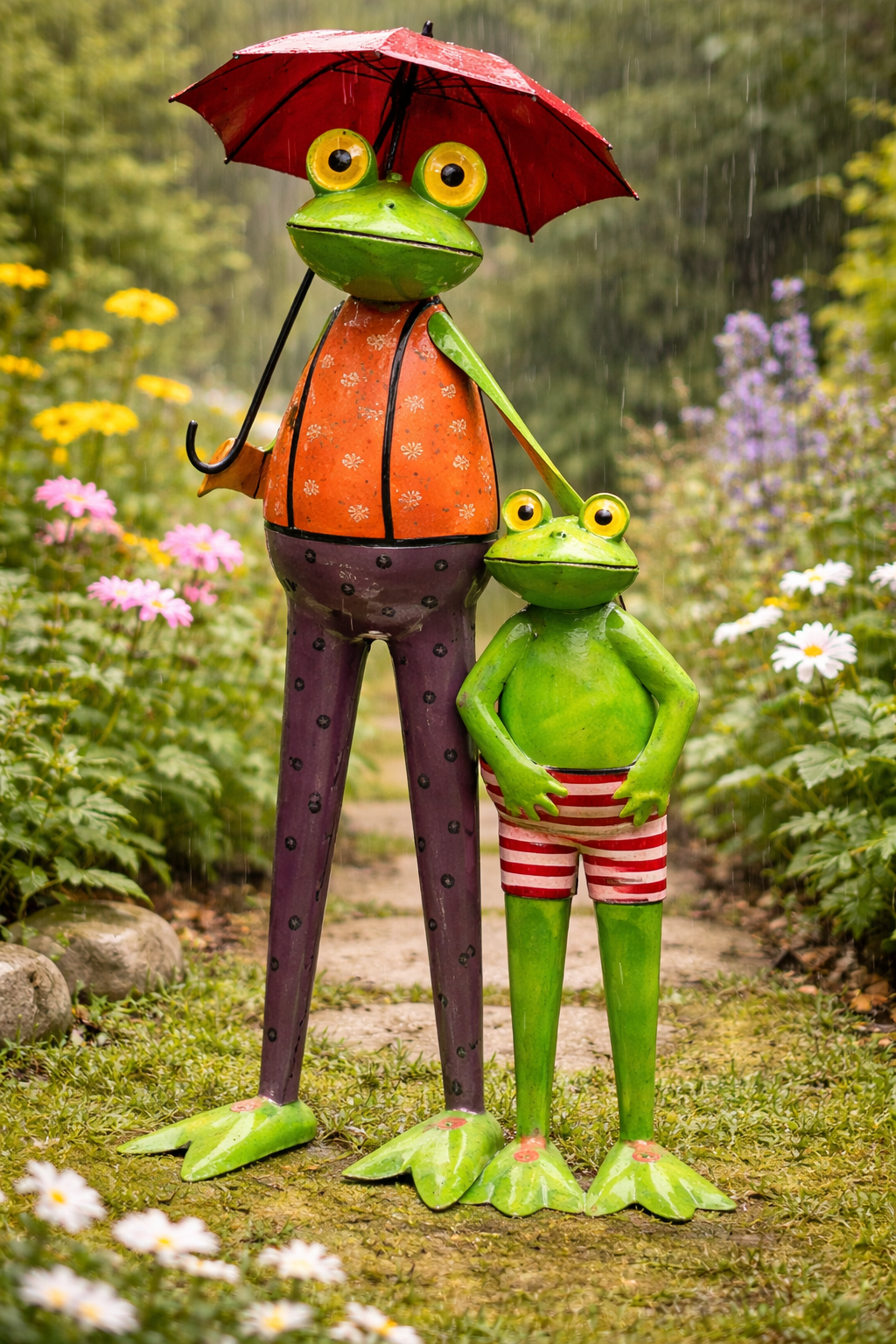 Two frogs with umbrella