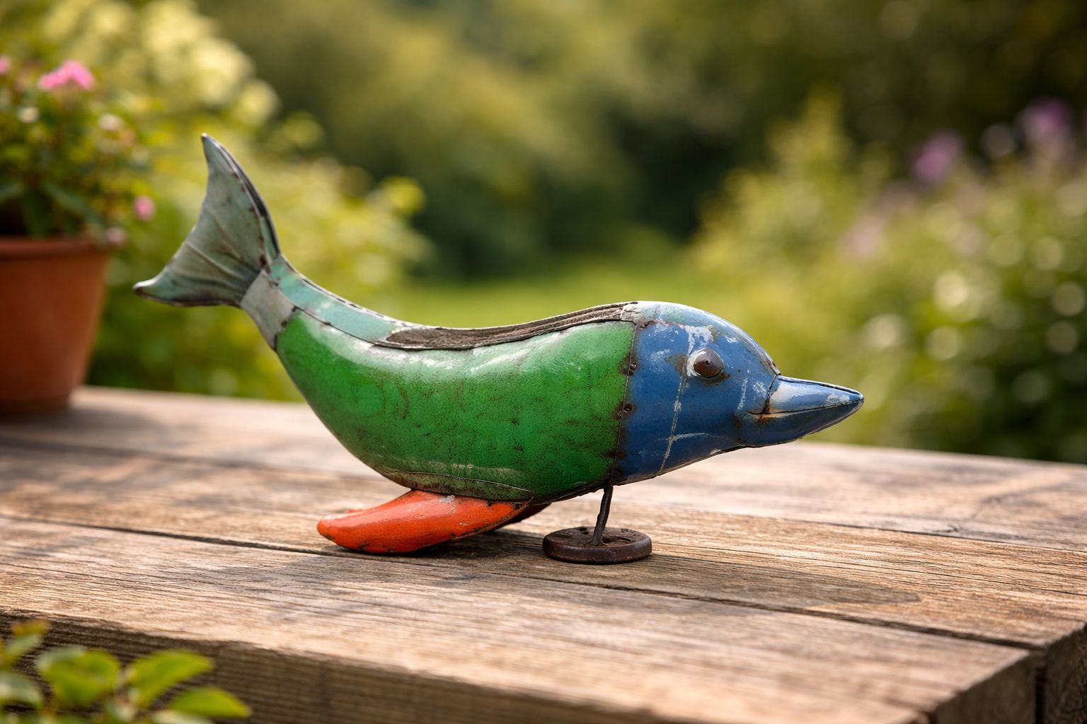 Recycled Iron Dolphin With Planter