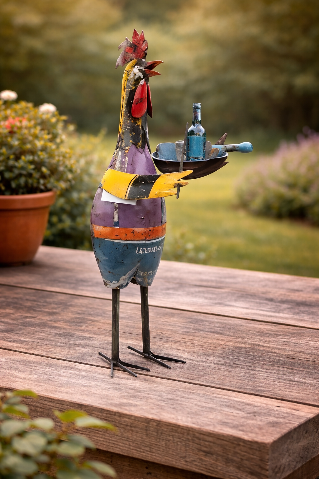 RECYCLED IRON ROOSTER WITH VIOLIN