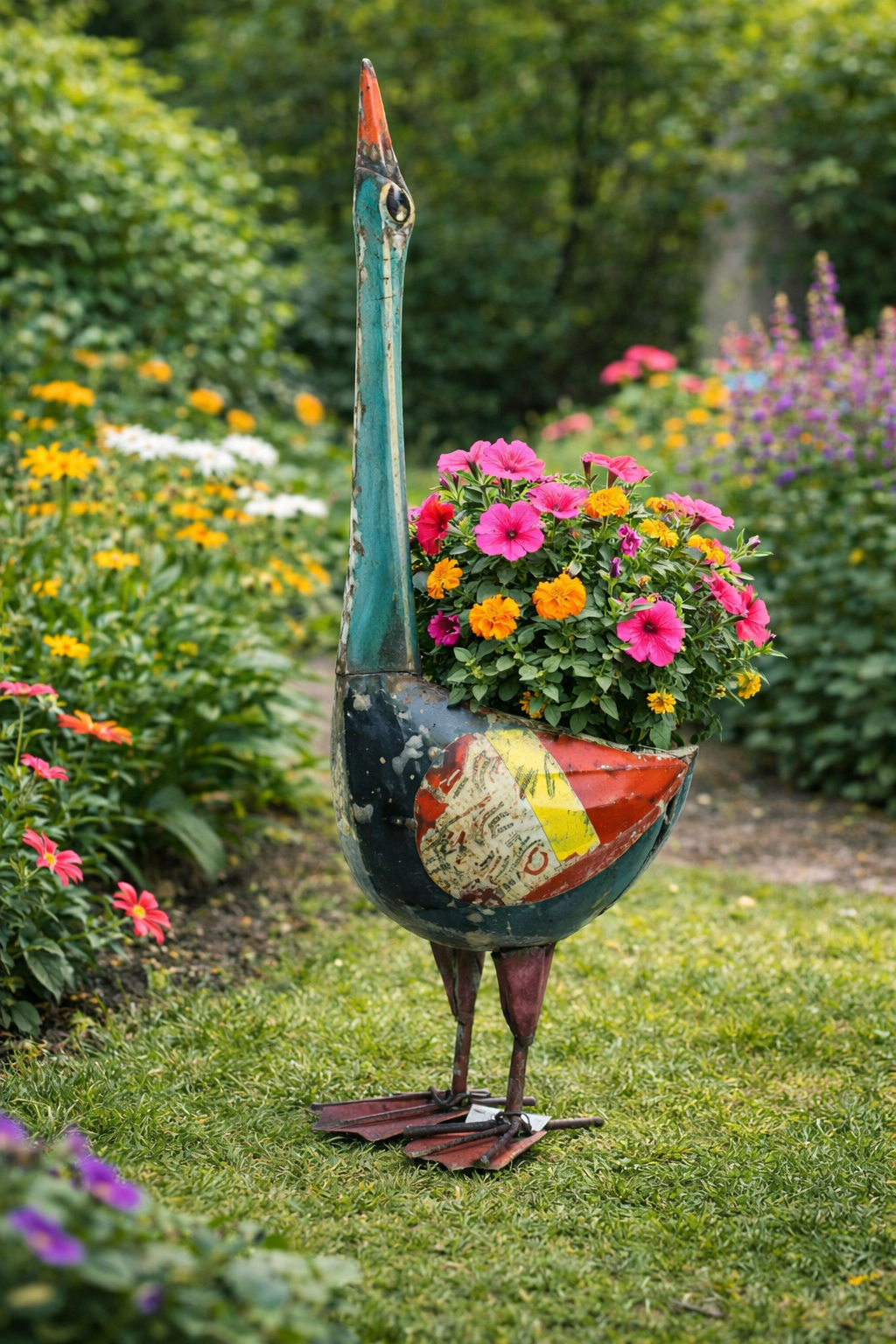IRON DUCK FLOWER POT