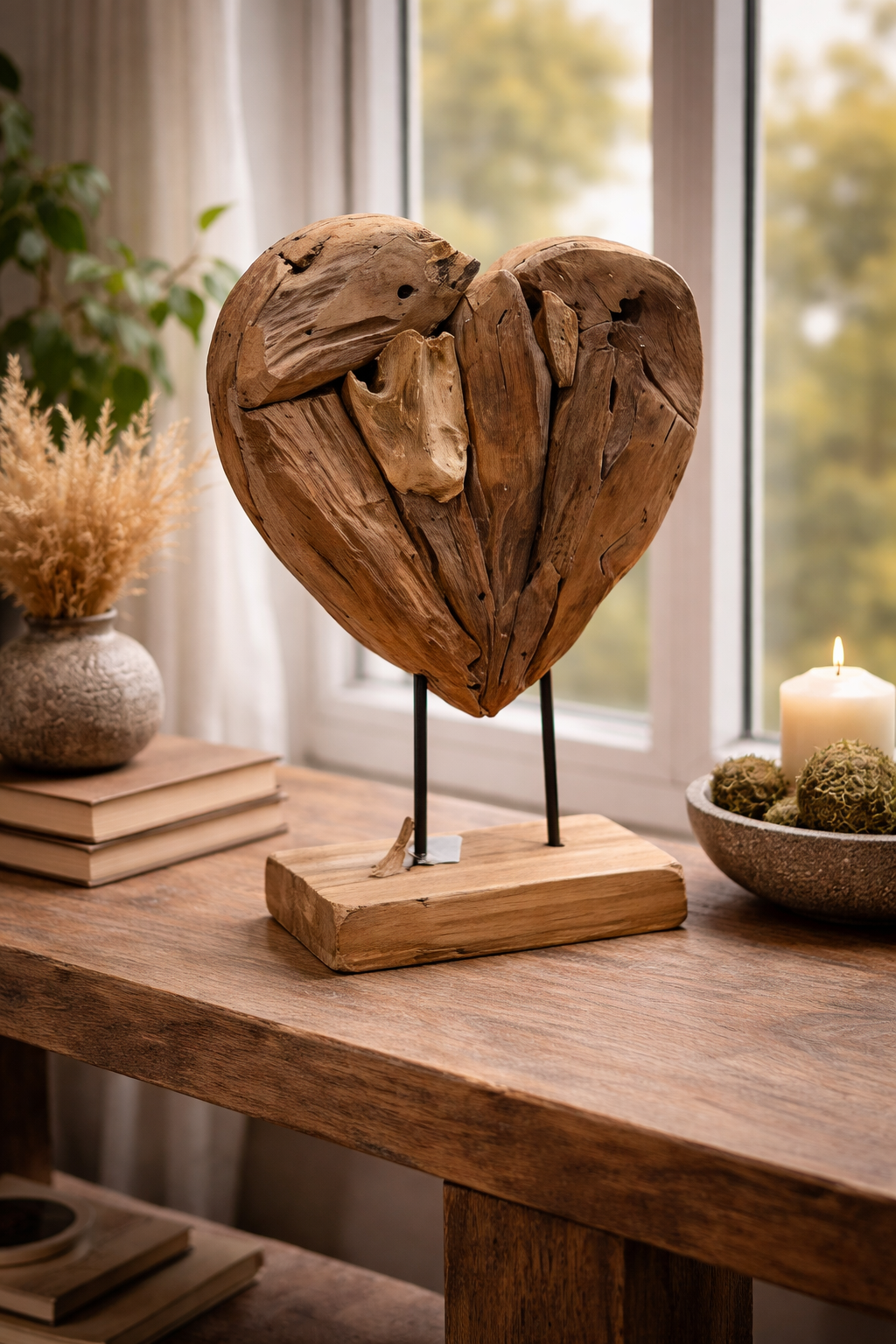 Teak heart with standard