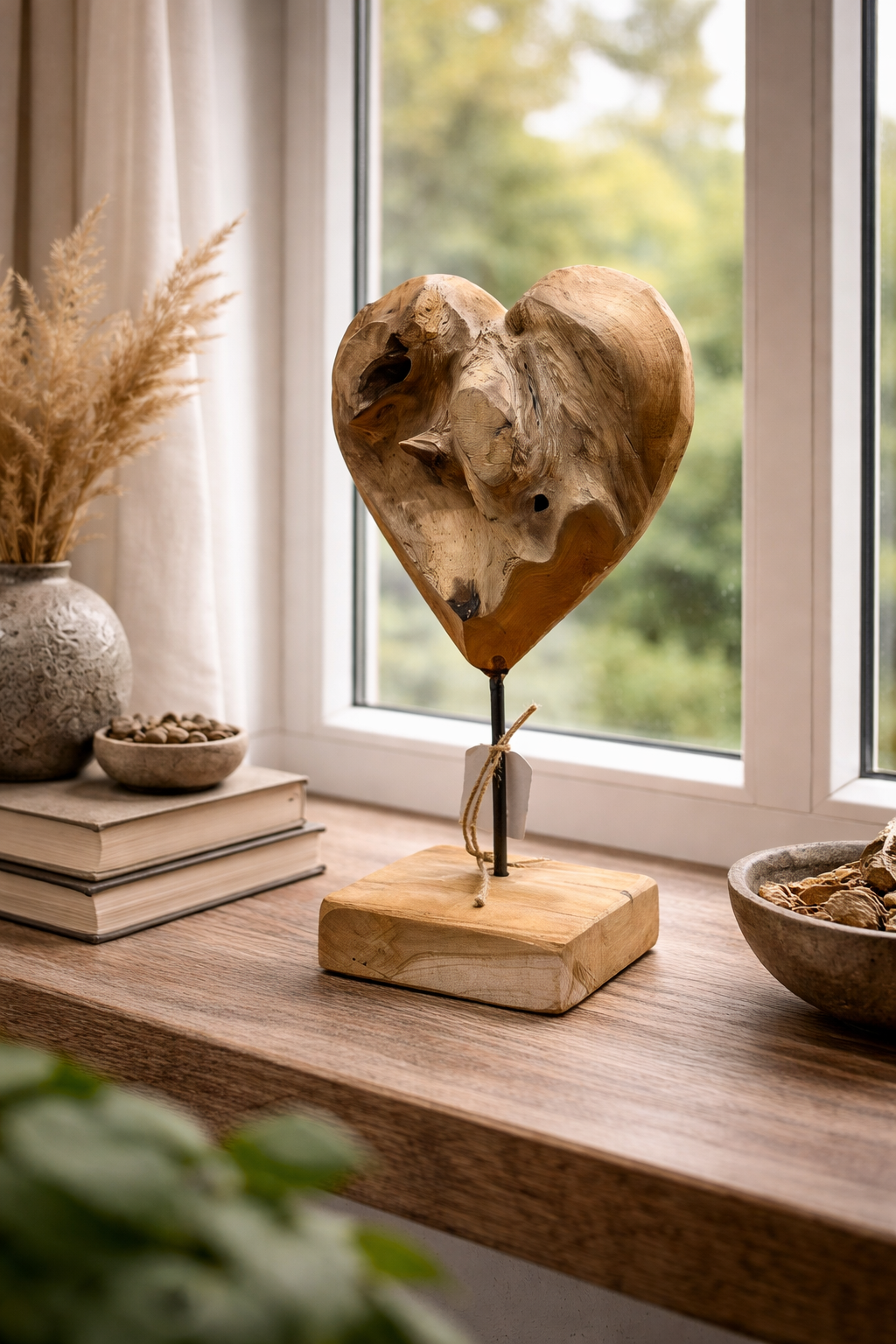 Teak heart on stand