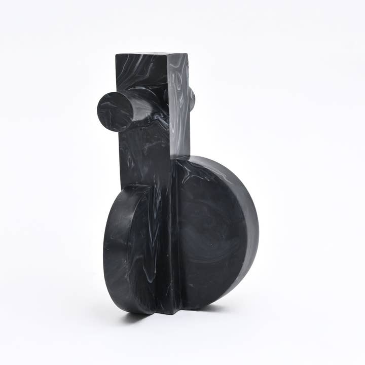 Modern Abstract Balance Sculpture in Black Matte Polyresin