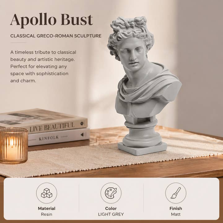 Grey Classical Greco-Roman Bust Sculpture, Matte Finish