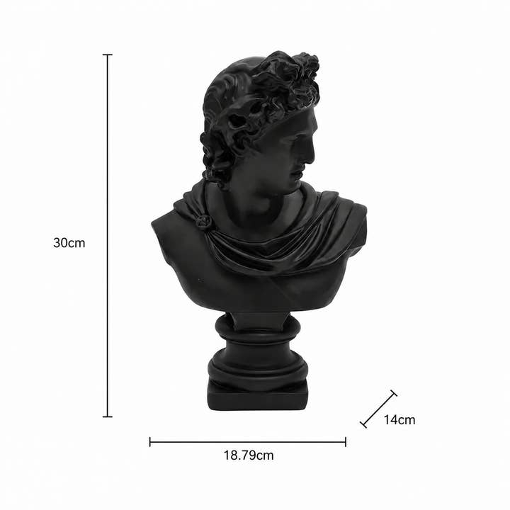 Black Classical Greco-Roman Bust Sculpture in Matte Resin
