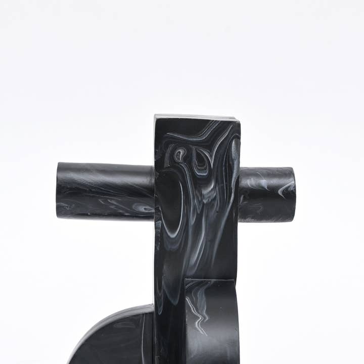 Modern Abstract Balance Sculpture in Black Matte Polyresin