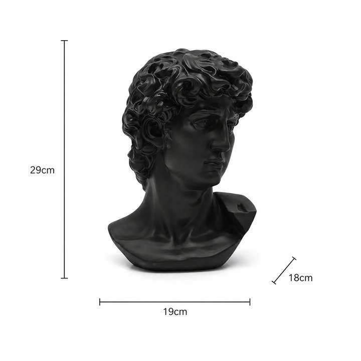 Black Monochrome Classical Bust Sculpture in Matte Resin