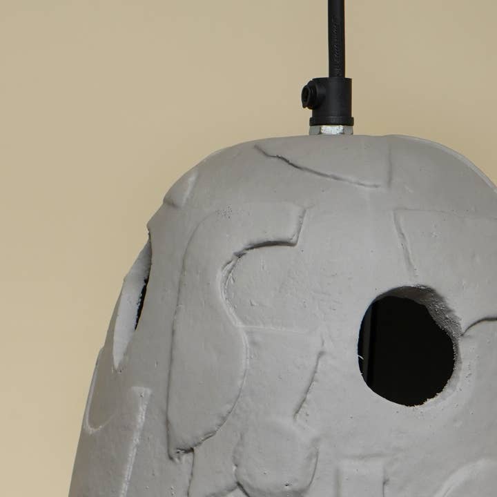 Handmade Petros Hanging Lamp – Elongated Grey Papier-Mâché Pendant Light