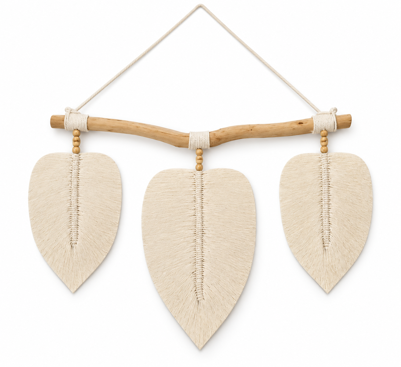 Macramé wandhanger 3 bladeren naturel