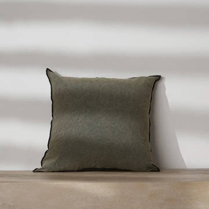 Handmade Cotton & Linen Cushion Cover – Beige, Brown & Green
