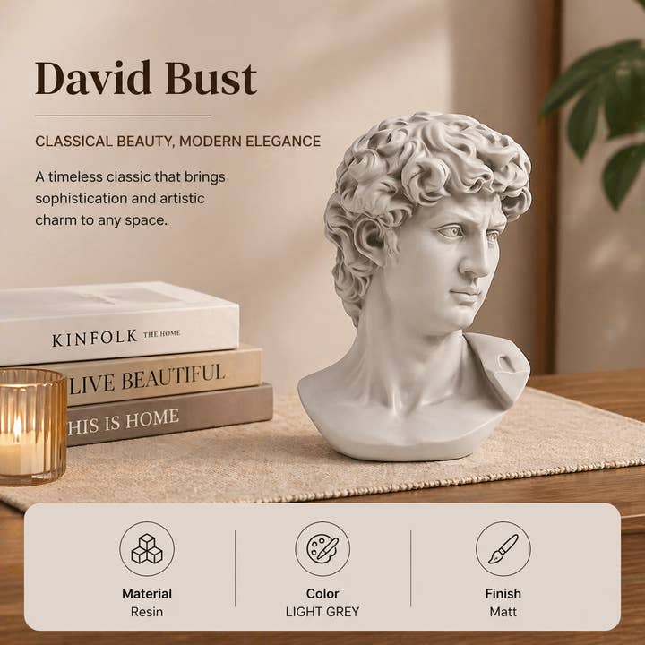 Grey Classical Greco-Roman Bust Sculpture in Matte Finish