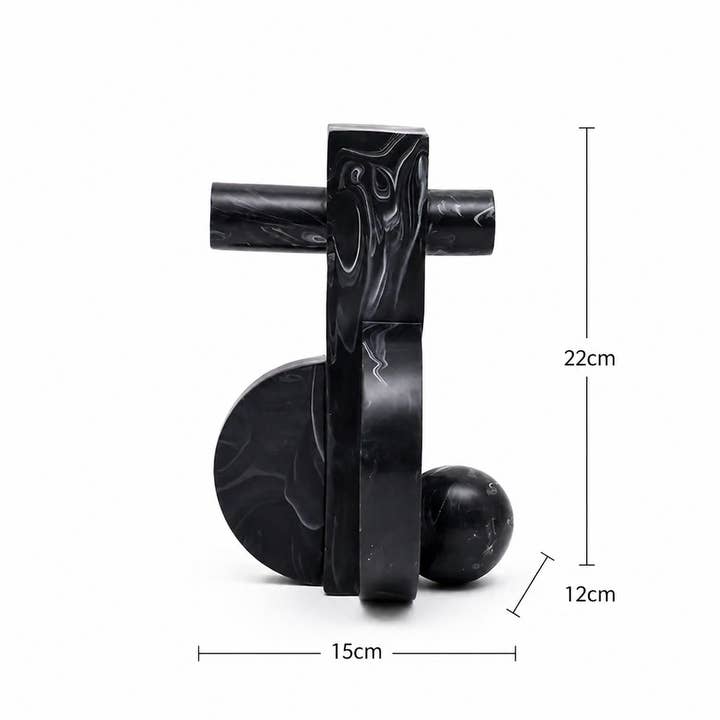 Modern Abstract Balance Sculpture in Black Matte Polyresin