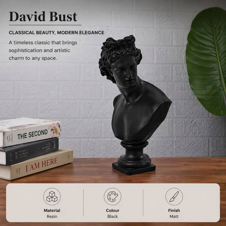 Black Neo-Classical Bust Sculpture in Matte Resin