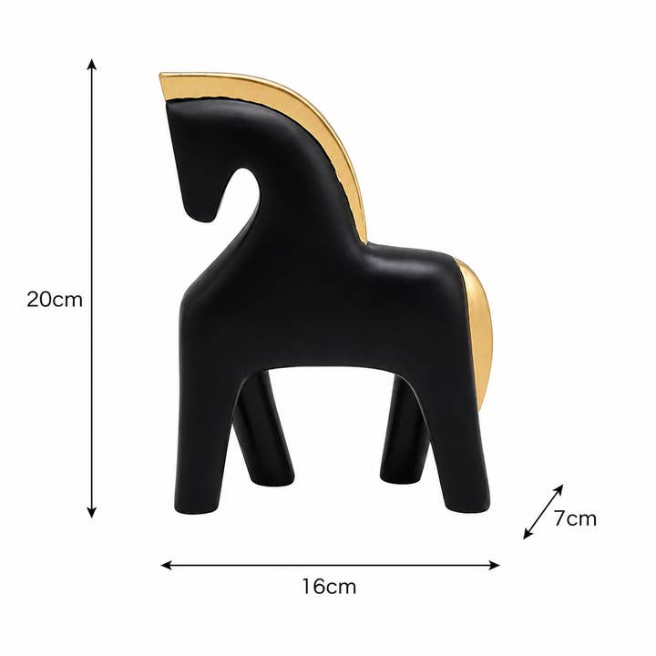 Abstract Horse Table Sculpture in Black Matte Polyresin
