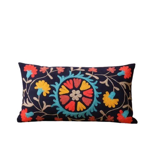 Indigo Aari Embroidered Cotton Cushion 35 x 60 cm