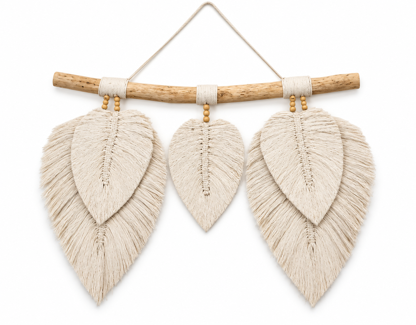 Macramé wandhanger bladeren naturel