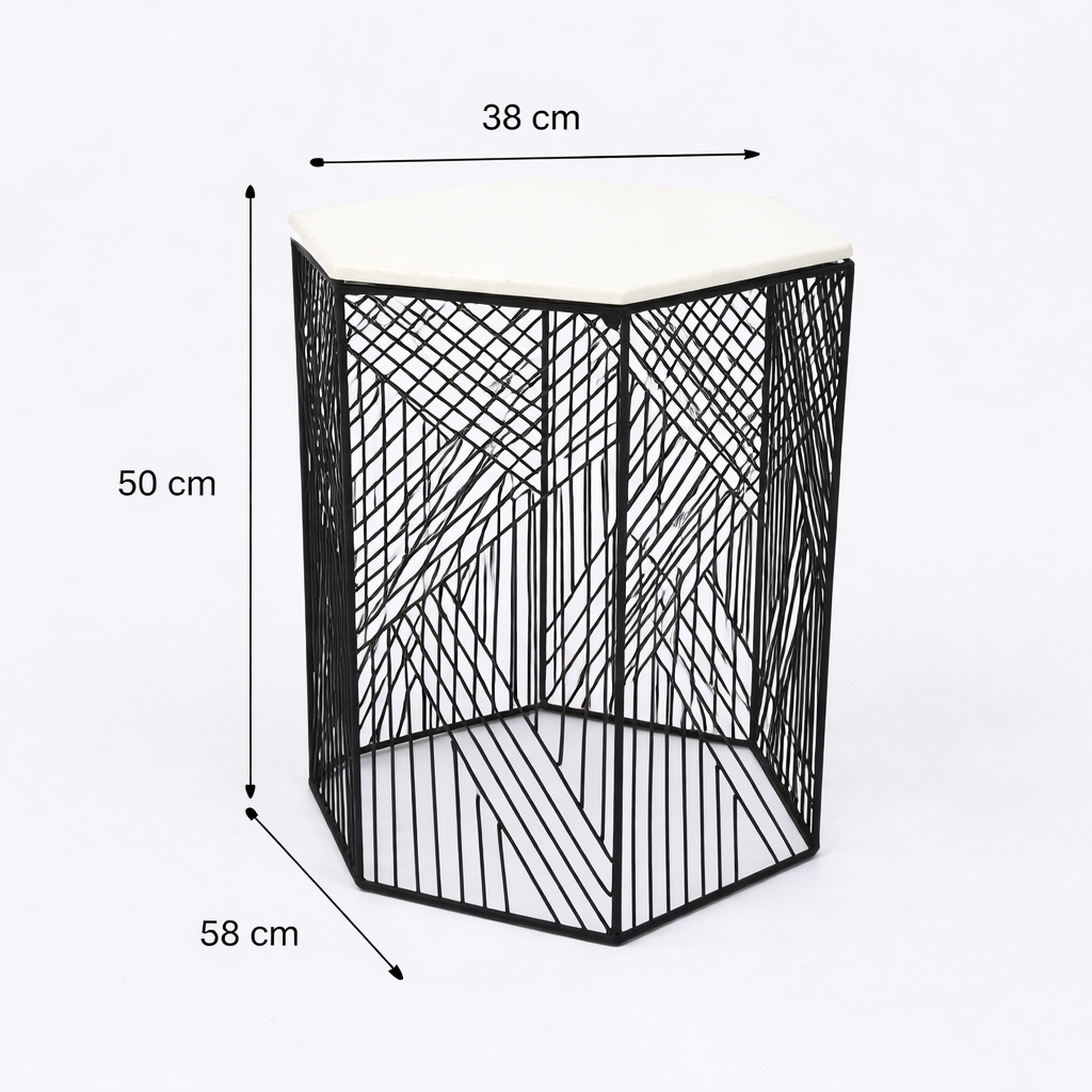 Hexagonal Wire Marble Table Set of 2