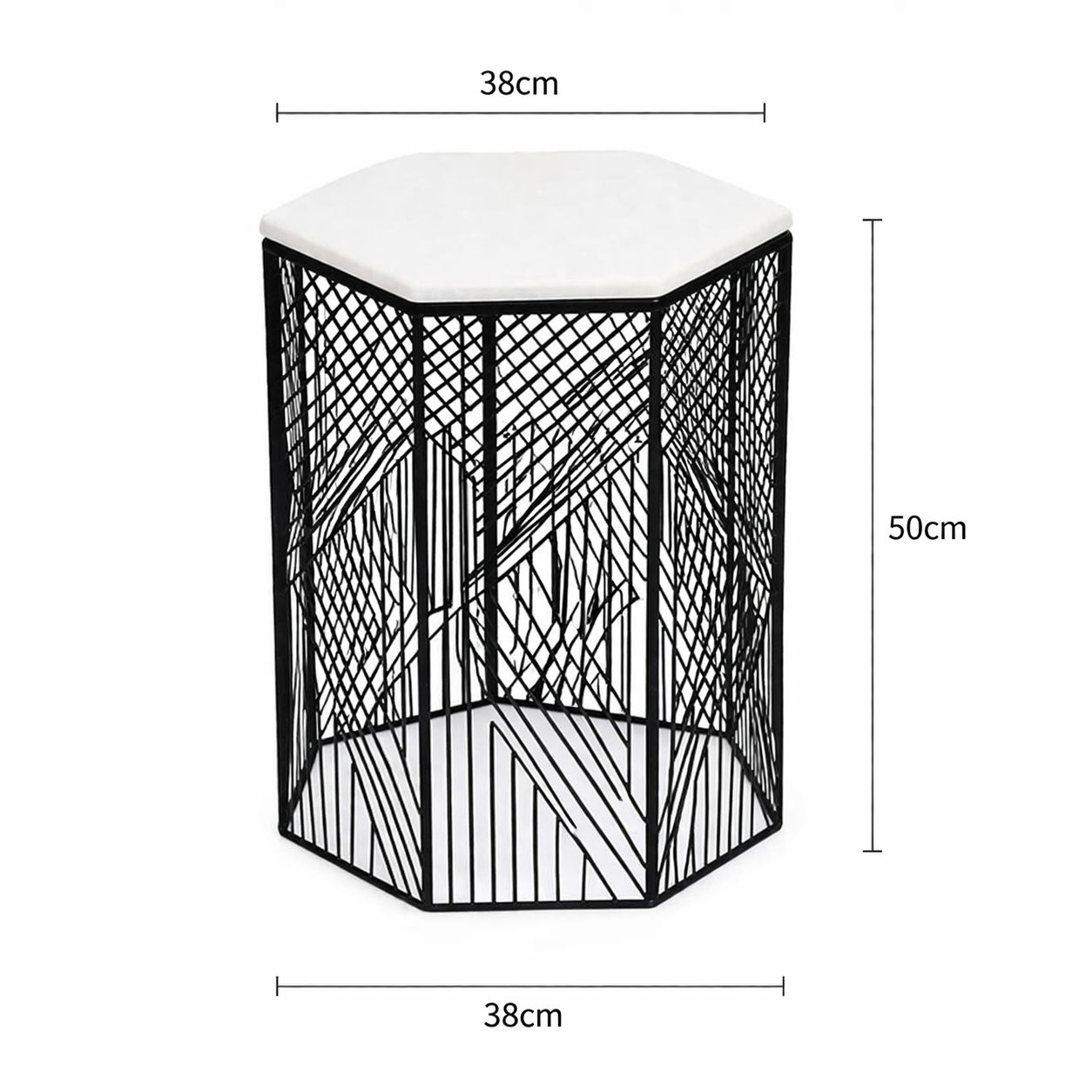 Hexagonal Wire Marble Table Set of 2