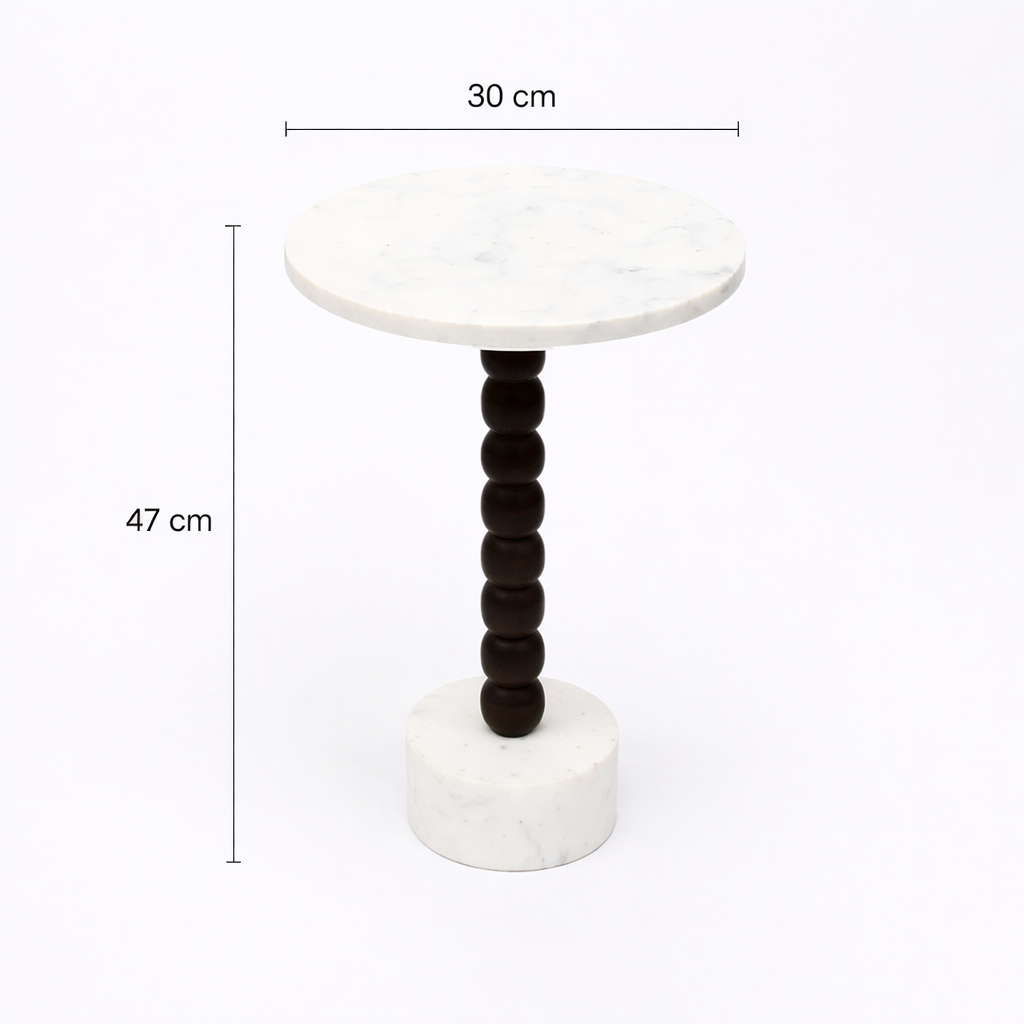 Marble Wood Drink Table with Marble Top