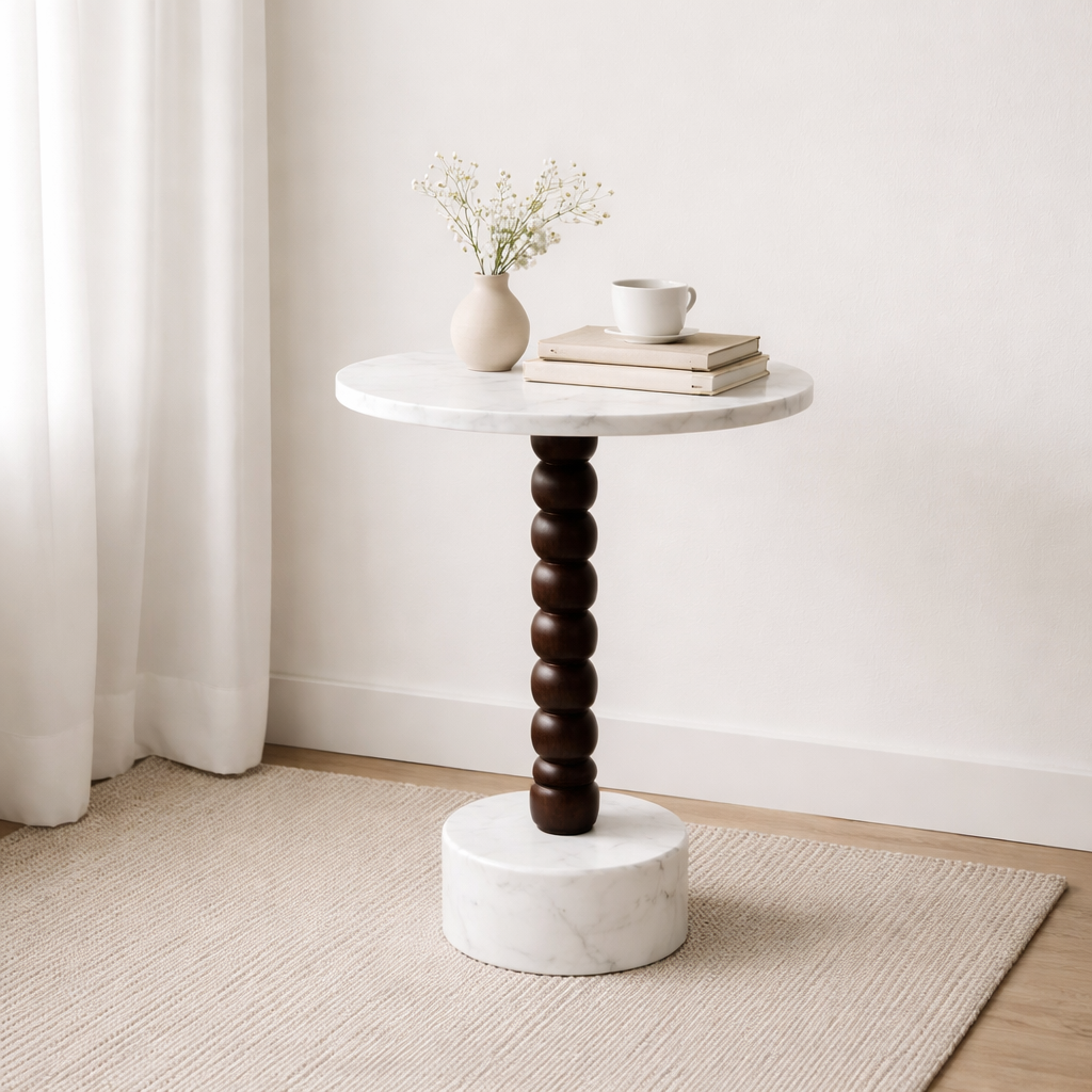 Marble Wood Drink Table with Marble Top