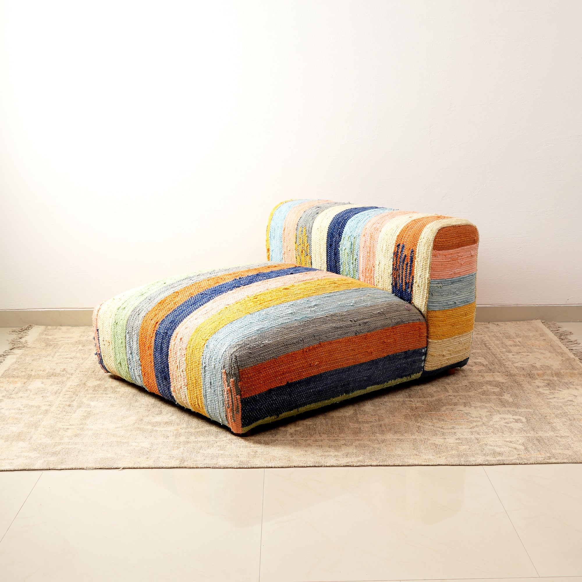 Striped Cotton Floor Daybed with Backrest Multicolor 102 cm