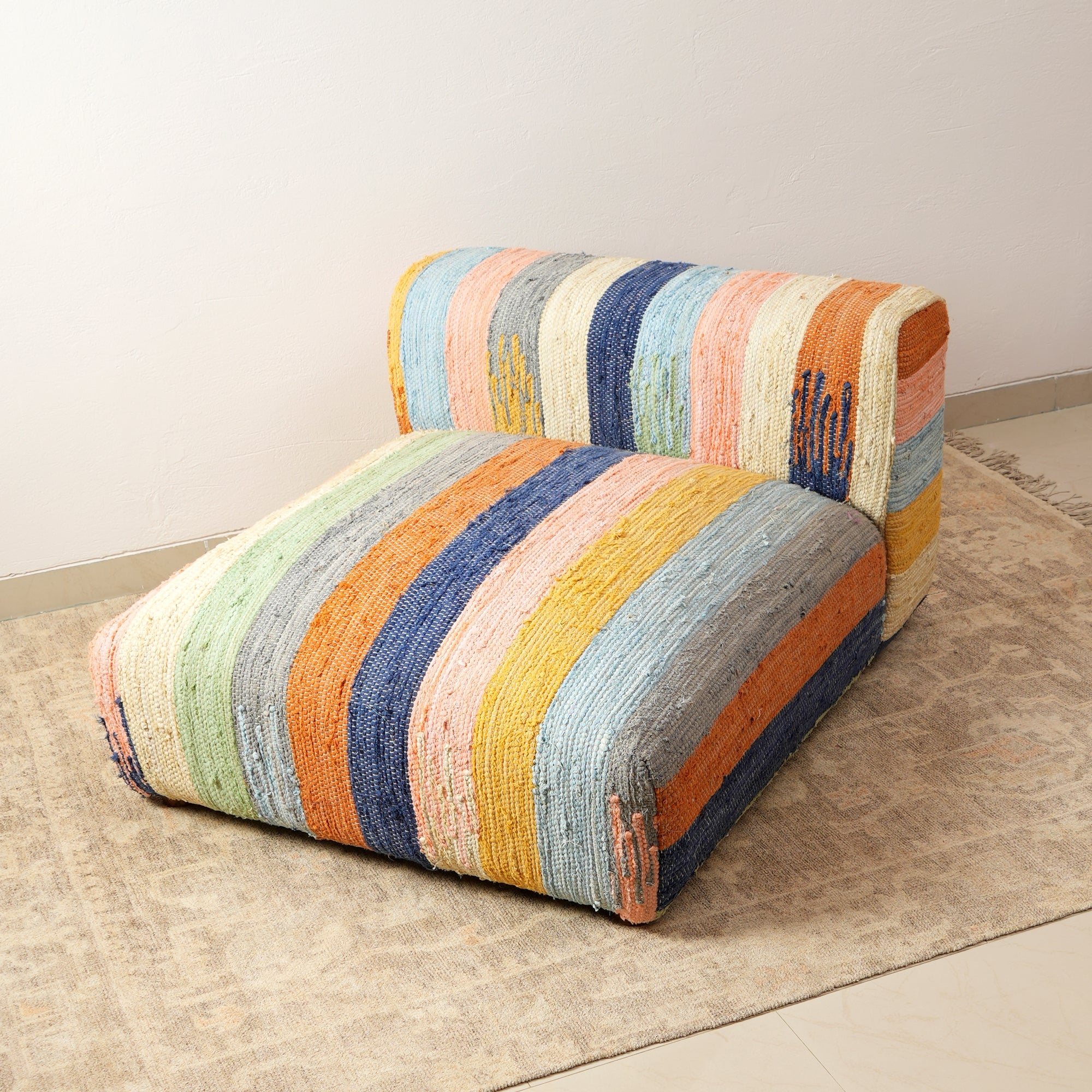 Striped Cotton Floor Daybed with Backrest Multicolor 102 cm