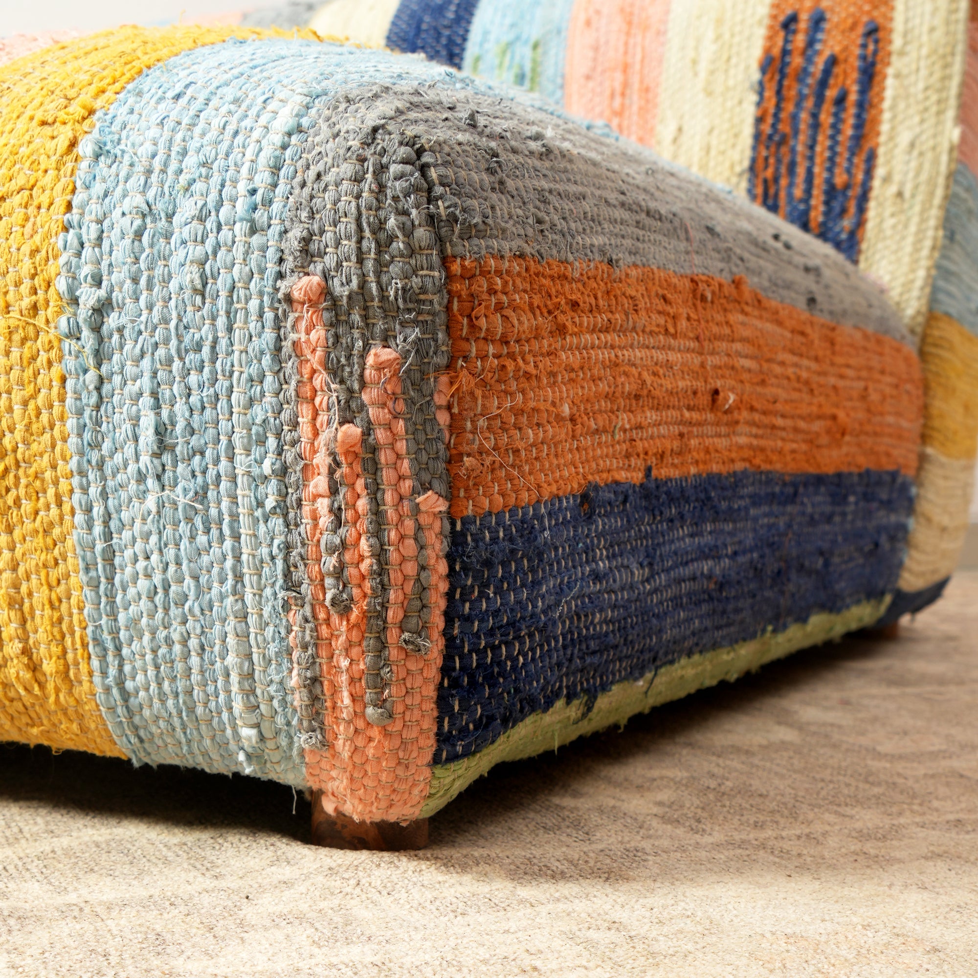 Striped Cotton Floor Daybed with Backrest Multicolor 102 cm