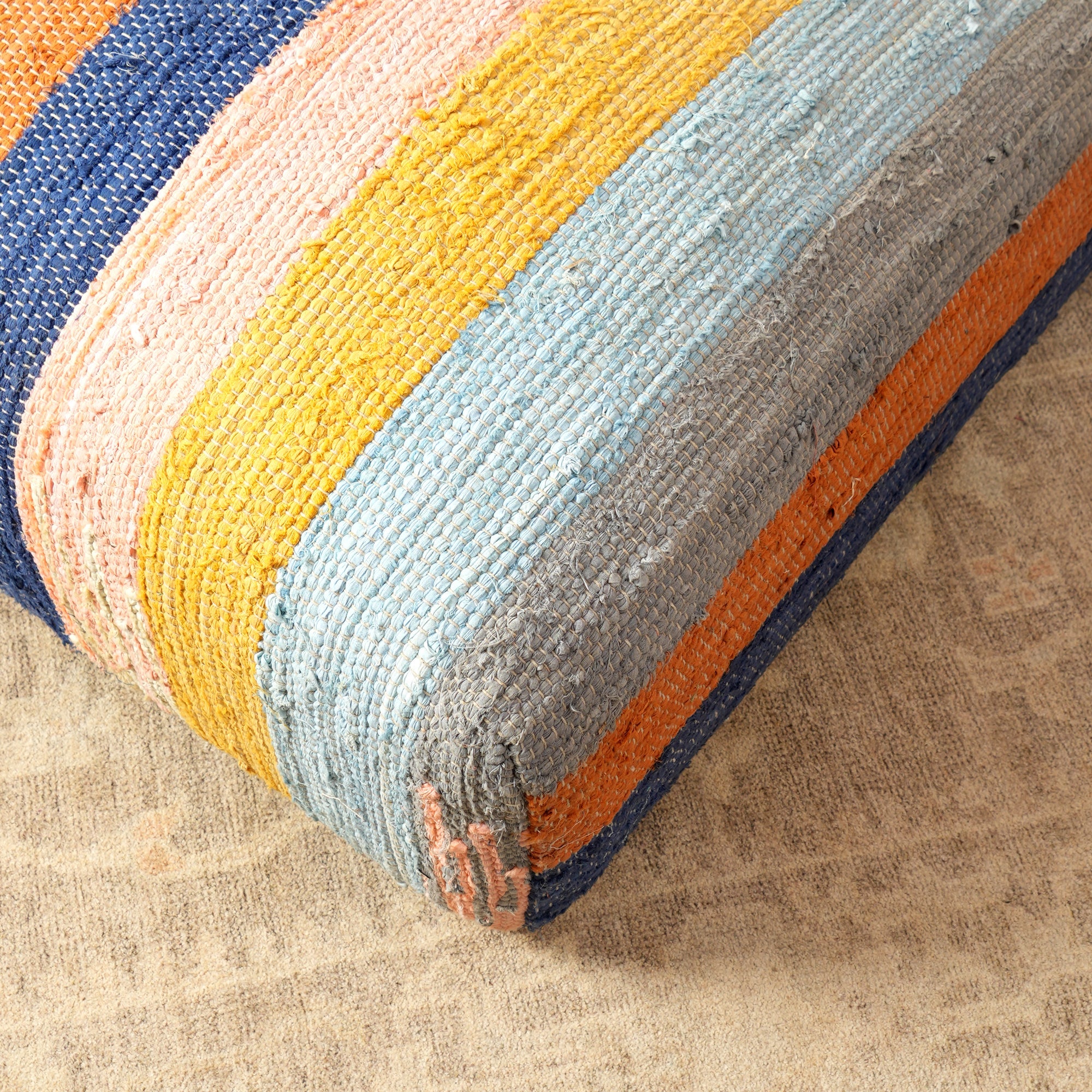 Striped Cotton Floor Daybed with Backrest Multicolor 102 cm