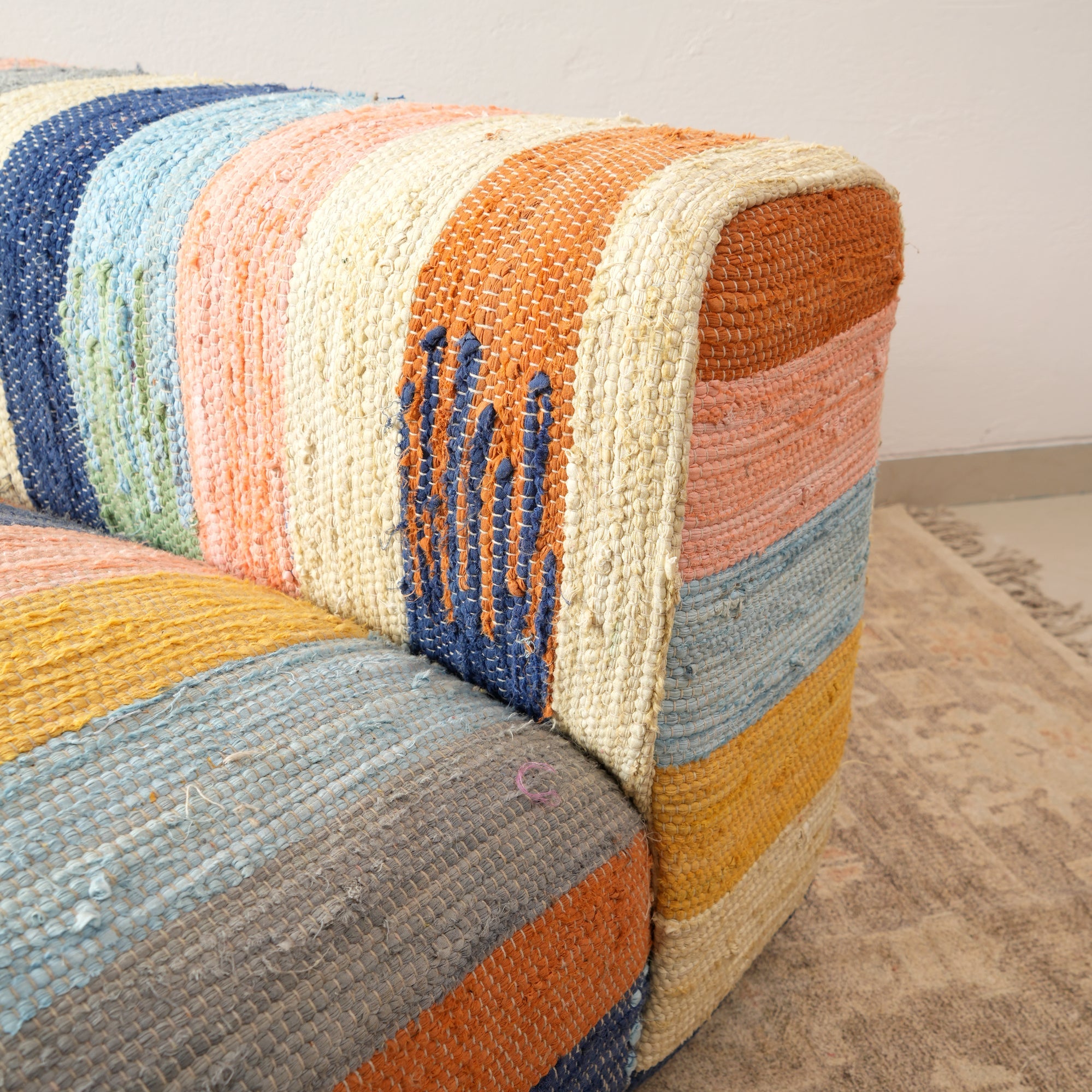 Striped Cotton Floor Daybed with Backrest Multicolor 102 cm