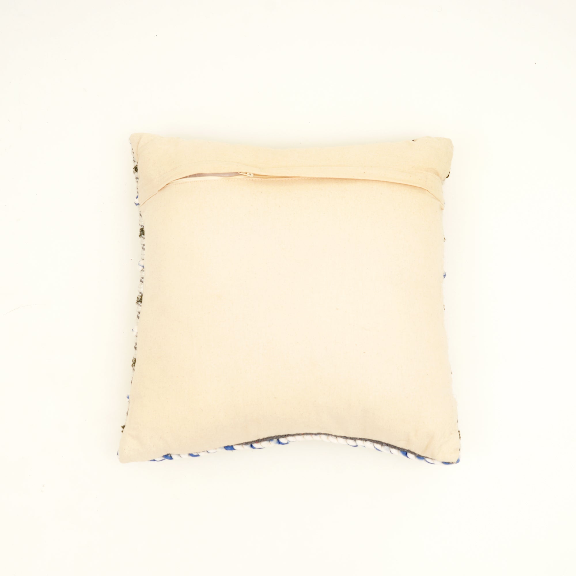 Ivory/Blue/Charcoal Handwoven Cushion – Decorative Throw Pillow for Sofa, Armchair, and Bed