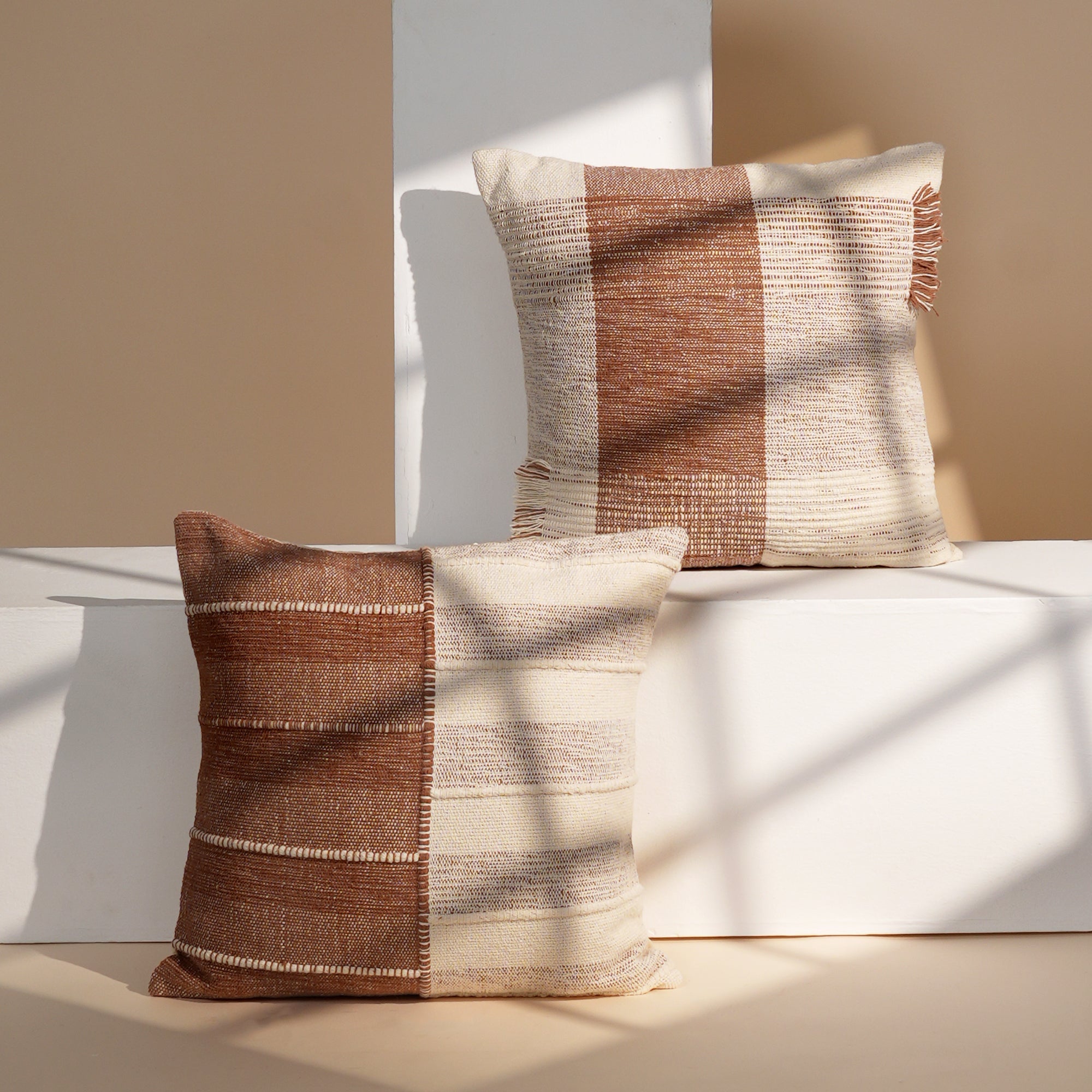 TerraSplit Woven Harmony Cushion | Slub Yarn Cotton Pillow