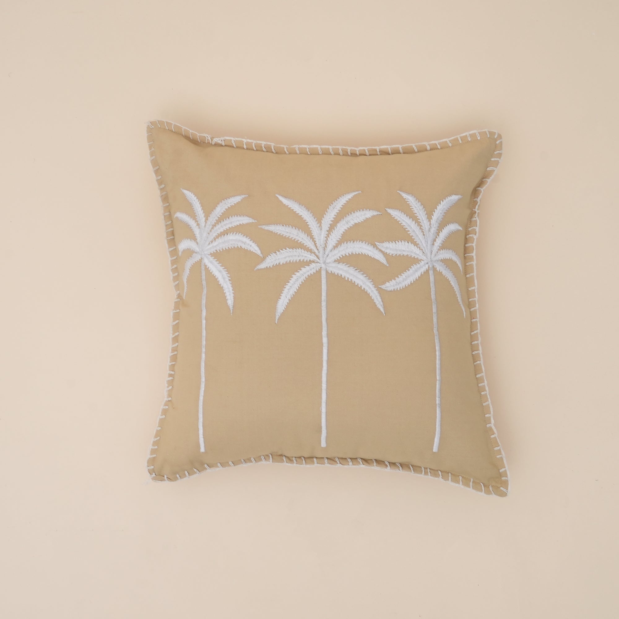 Palm Tree Embroidered Cotton Cushion with Filler 46cm