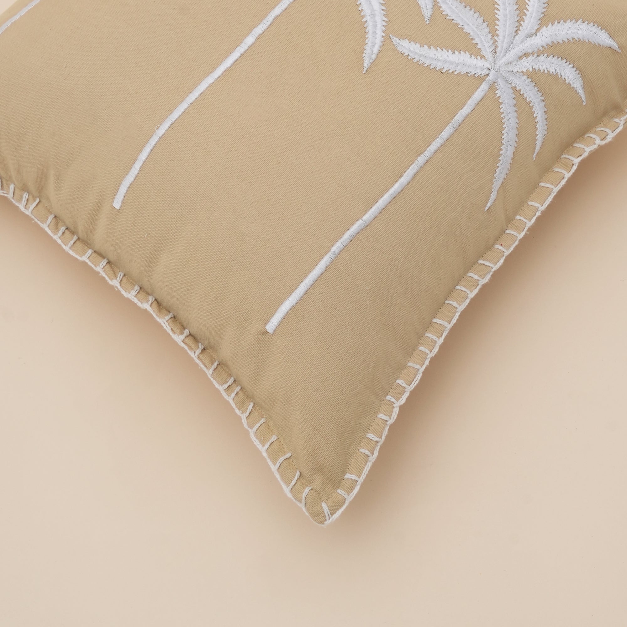 Palm Tree Embroidered Cotton Cushion with Filler 46cm