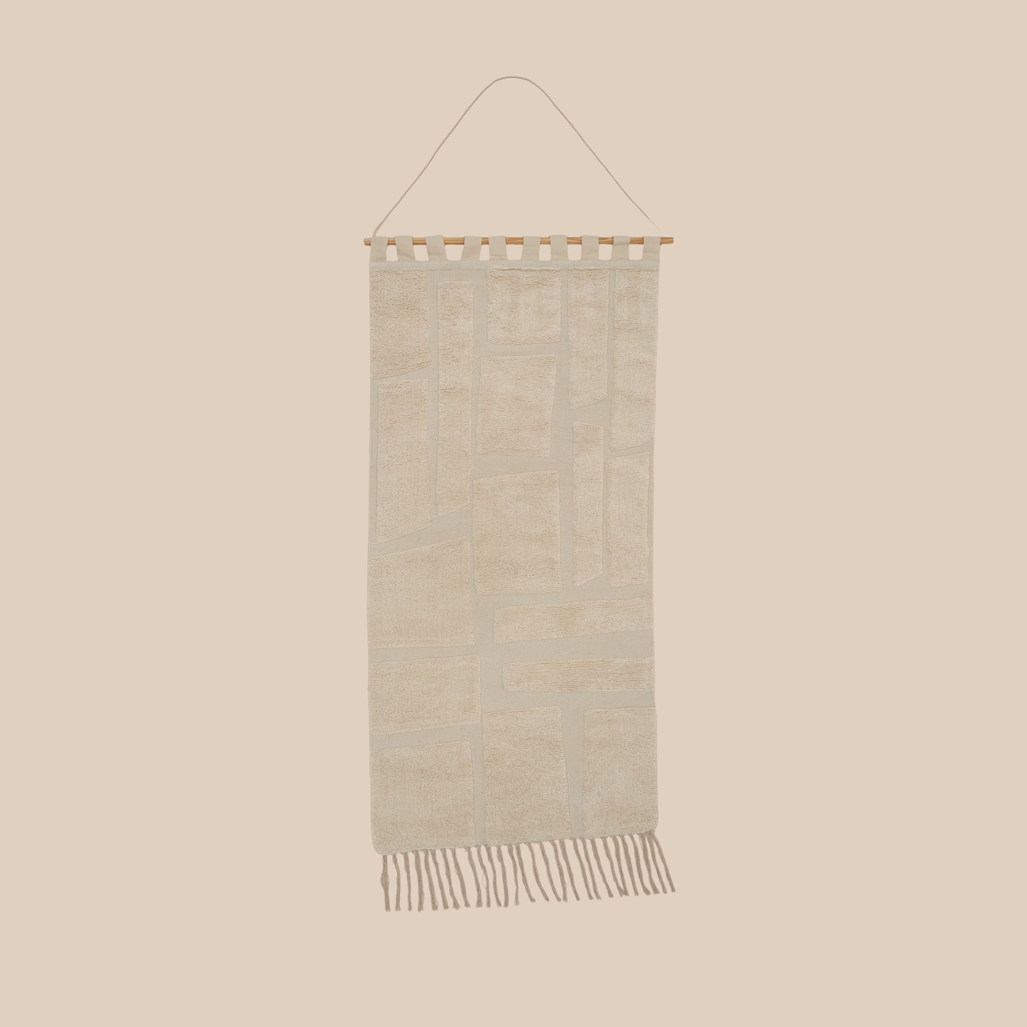 Beige Block Tufted Wall Hanging | Geometric Cotton Wall Art