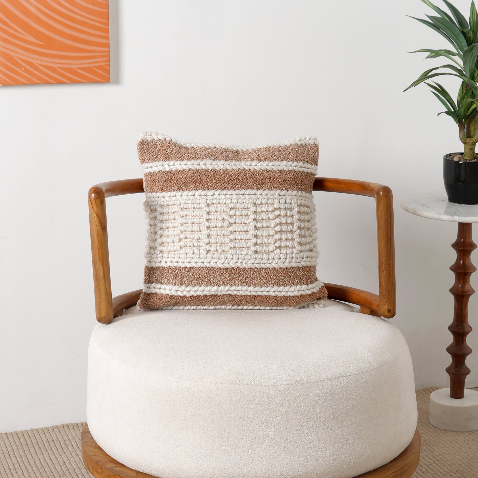 Beige/Ivory Handwoven Cushion – Soft Decorative Throw Pillow for Sofa, Bed, and Accent Chair