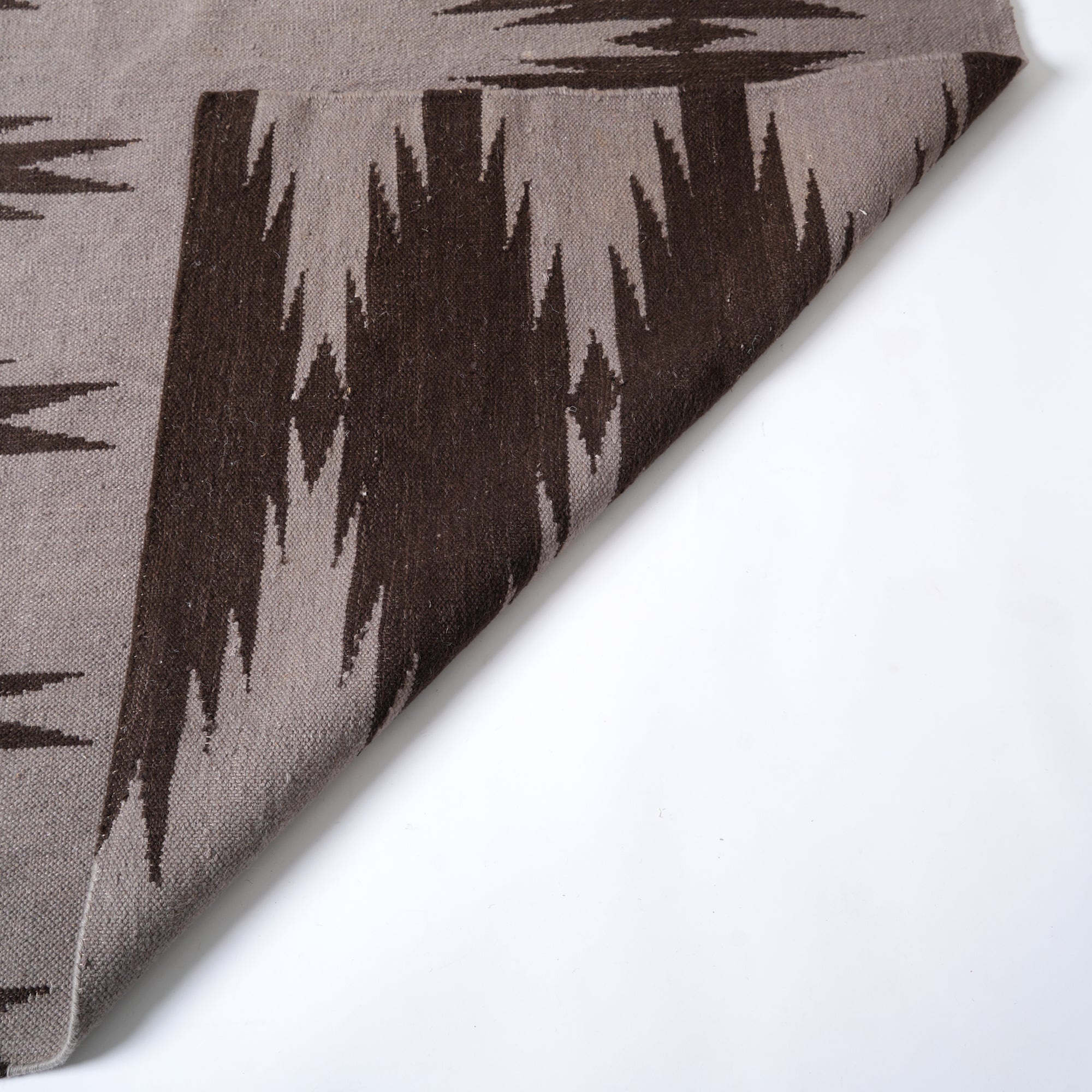 Hand Woven Ikkat Geometric Rug – Wool & Cotton | Natural Brown