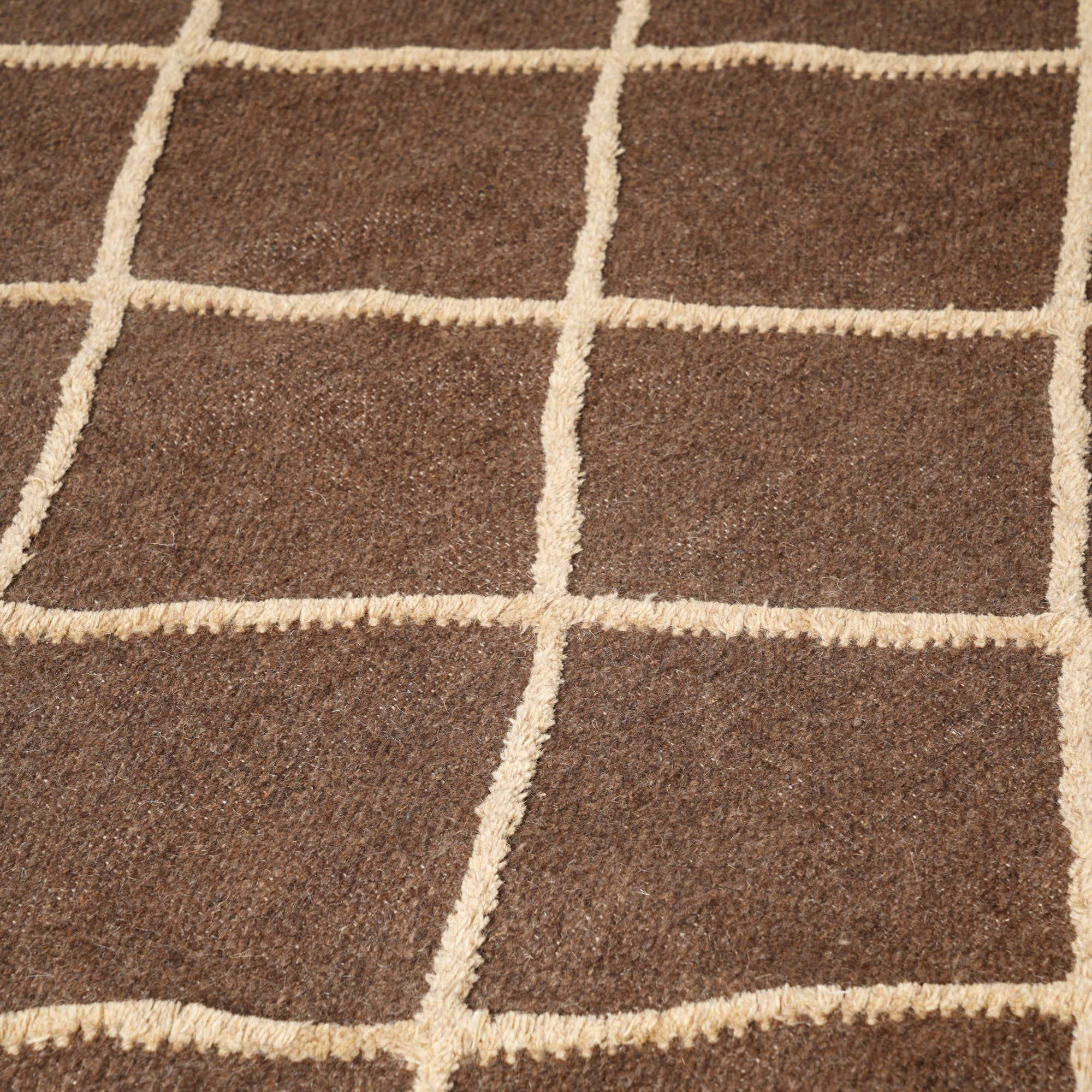 Hand Woven Lattice Rug – Wool & Cotton | Dark Brown