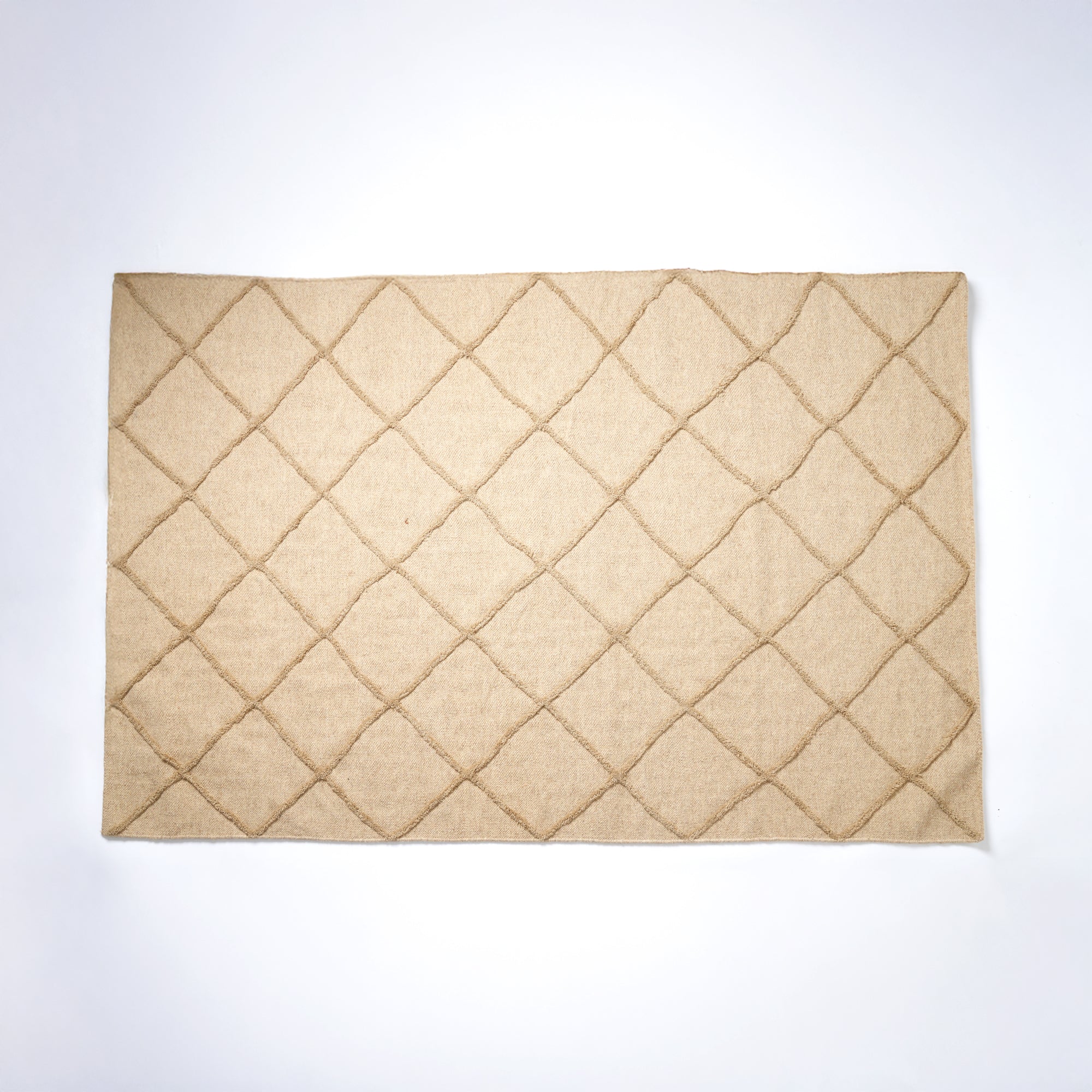 Hand Woven Crisscross Rug – Wool & Cotton | Natural Beige