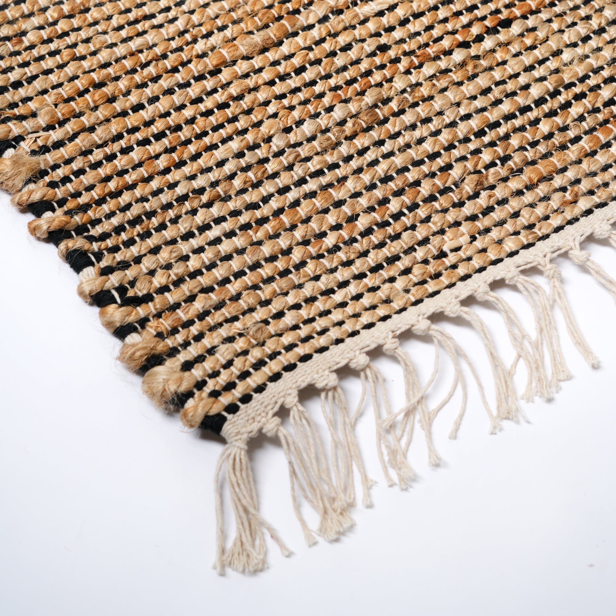 Hand Woven Herringbone Block Rug – Cotton & Jute | Natural