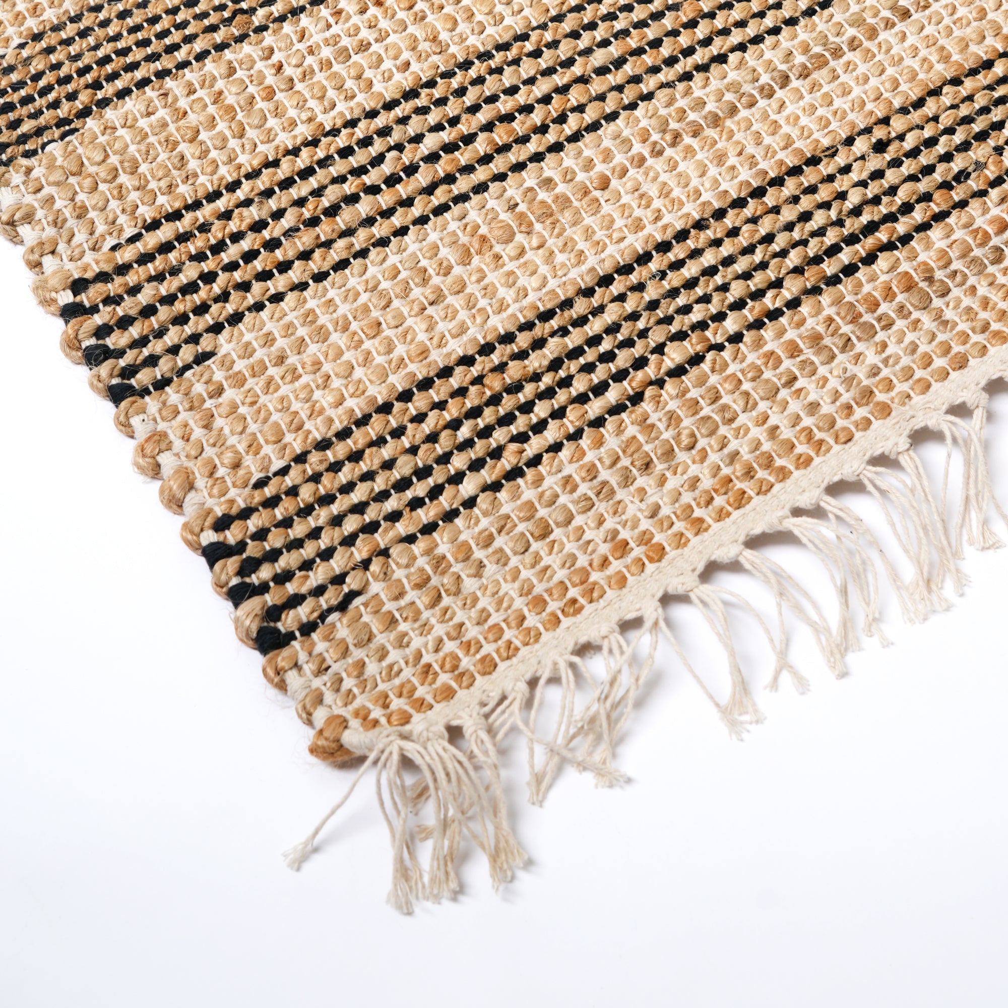 Hand Woven Striped Rug – Cotton & Jute | Natural