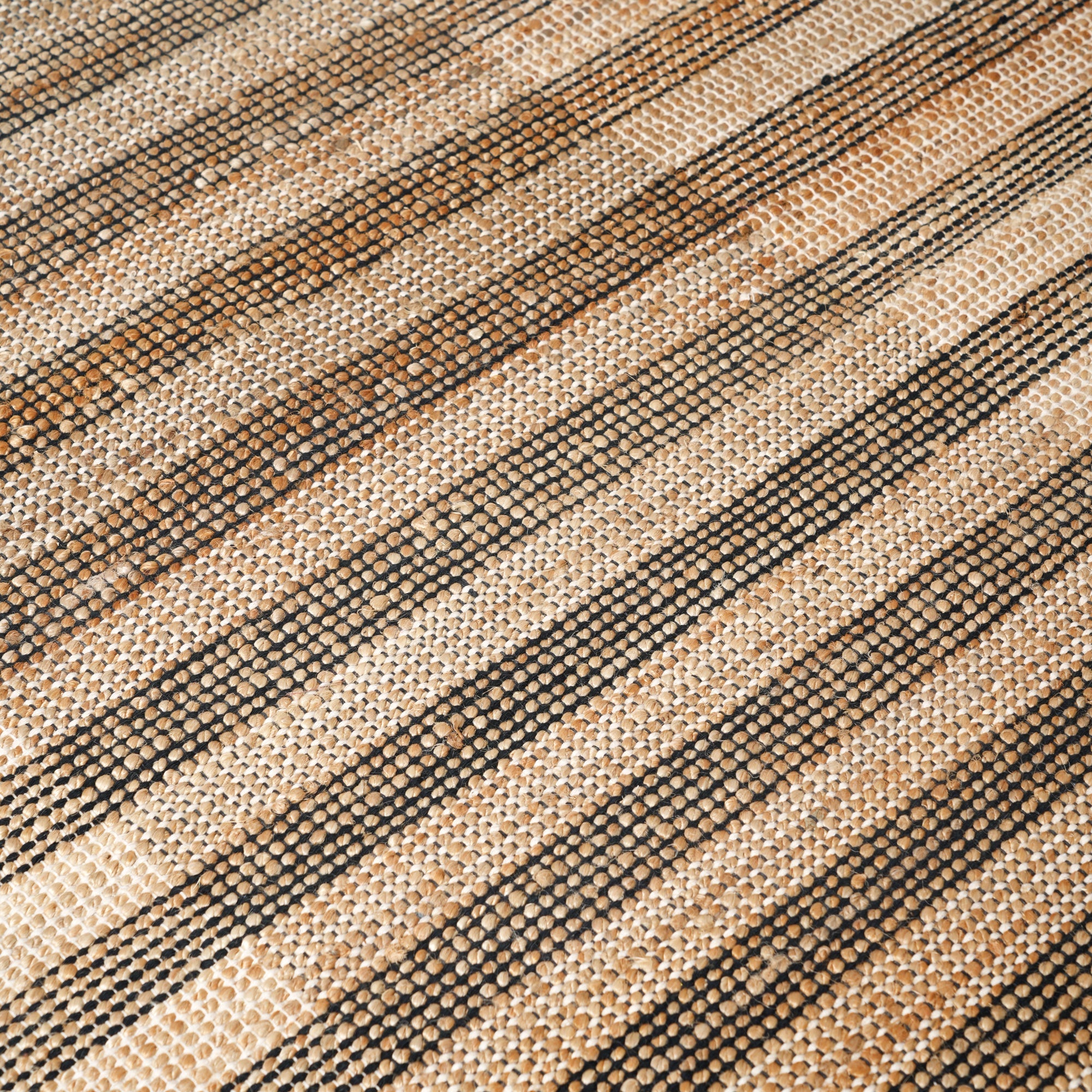 Hand Woven Striped Rug – Cotton & Jute | Natural