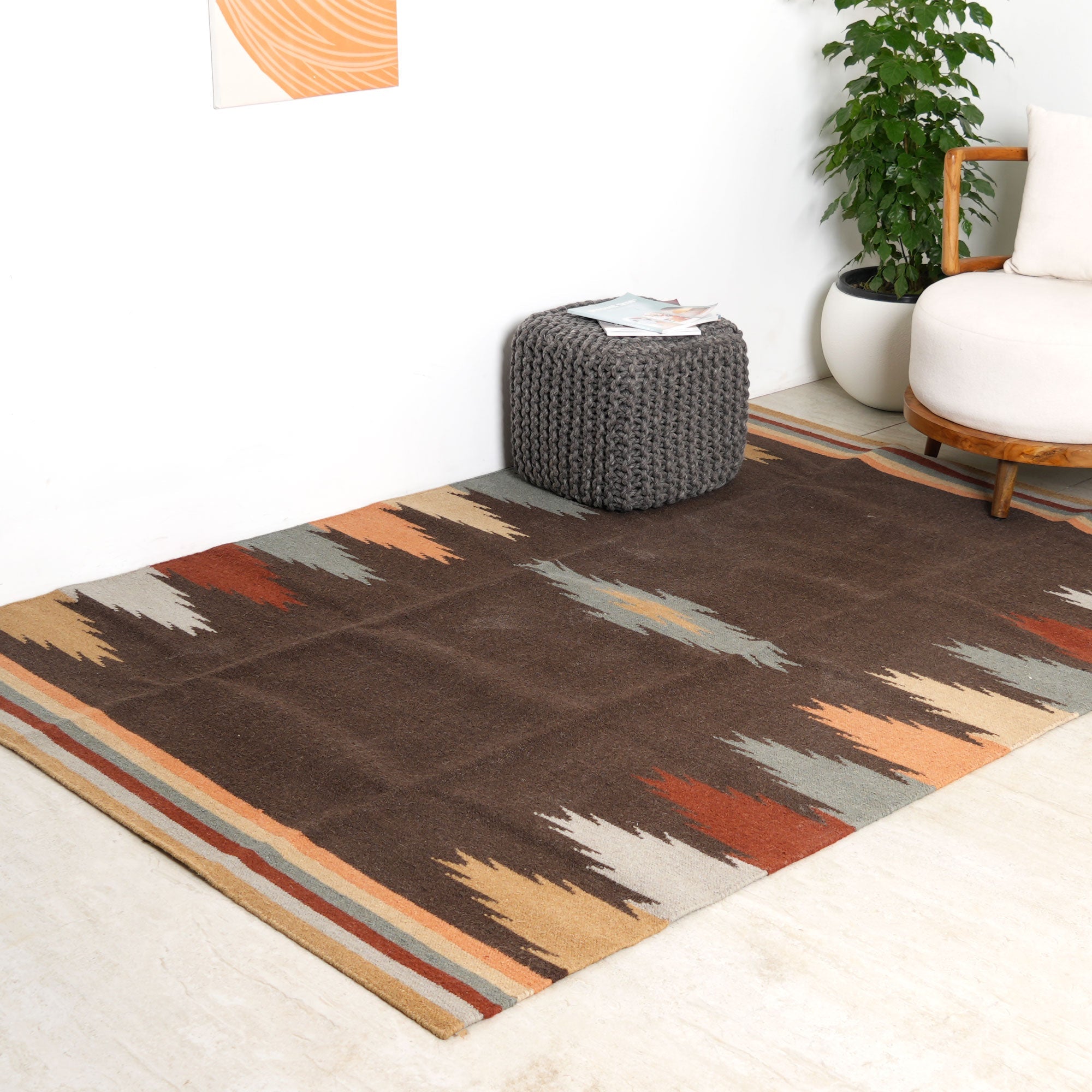 Hand Woven Traditional Kilim Rug – Wool, Bamboo Silk & Cotton