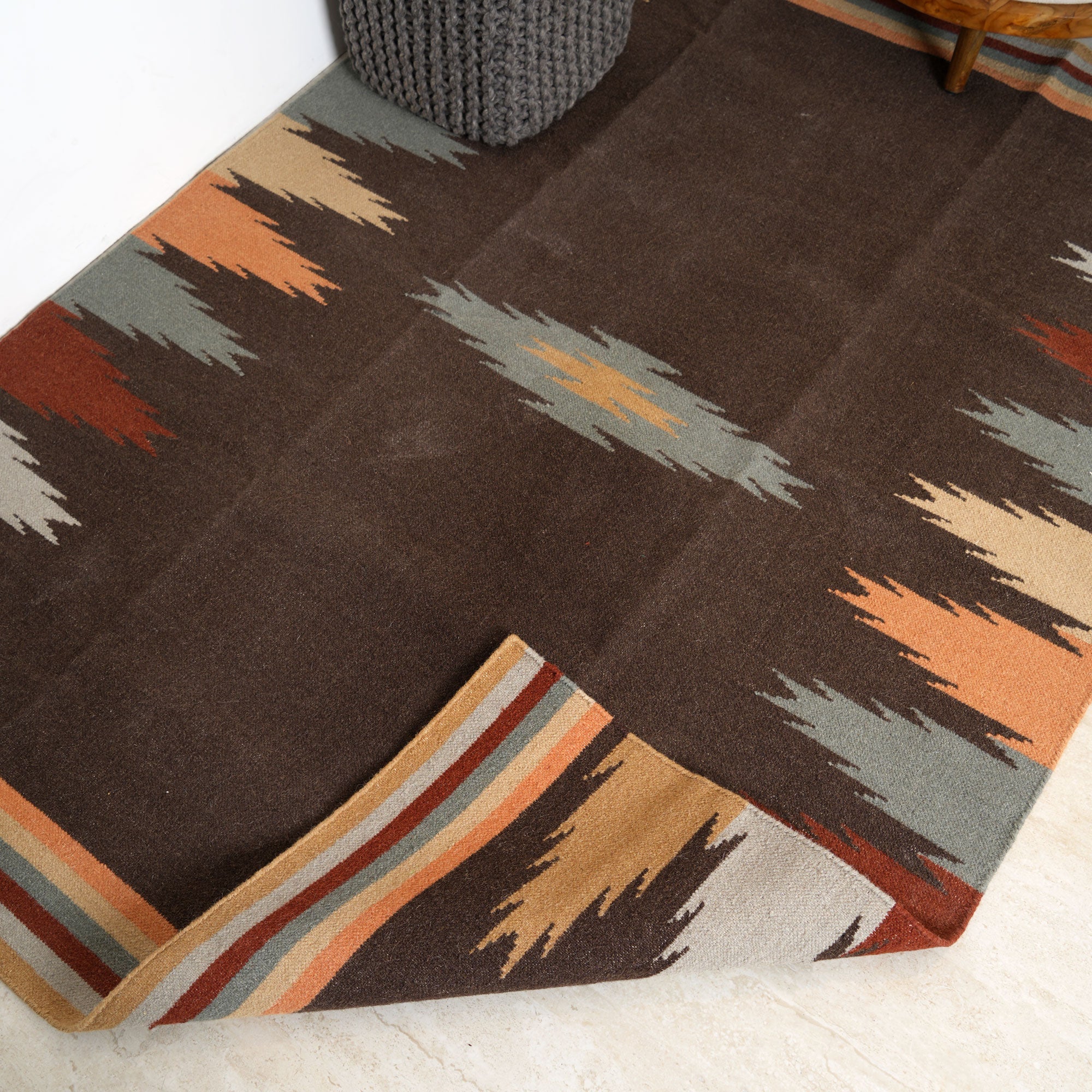 Hand Woven Traditional Kilim Rug – Wool, Bamboo Silk & Cotton