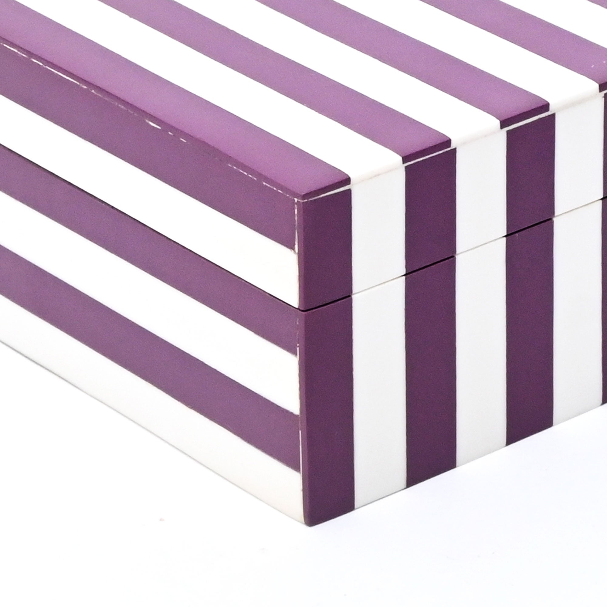 Purple Striped Resin Storage Box Glossy MDF Decorative Case