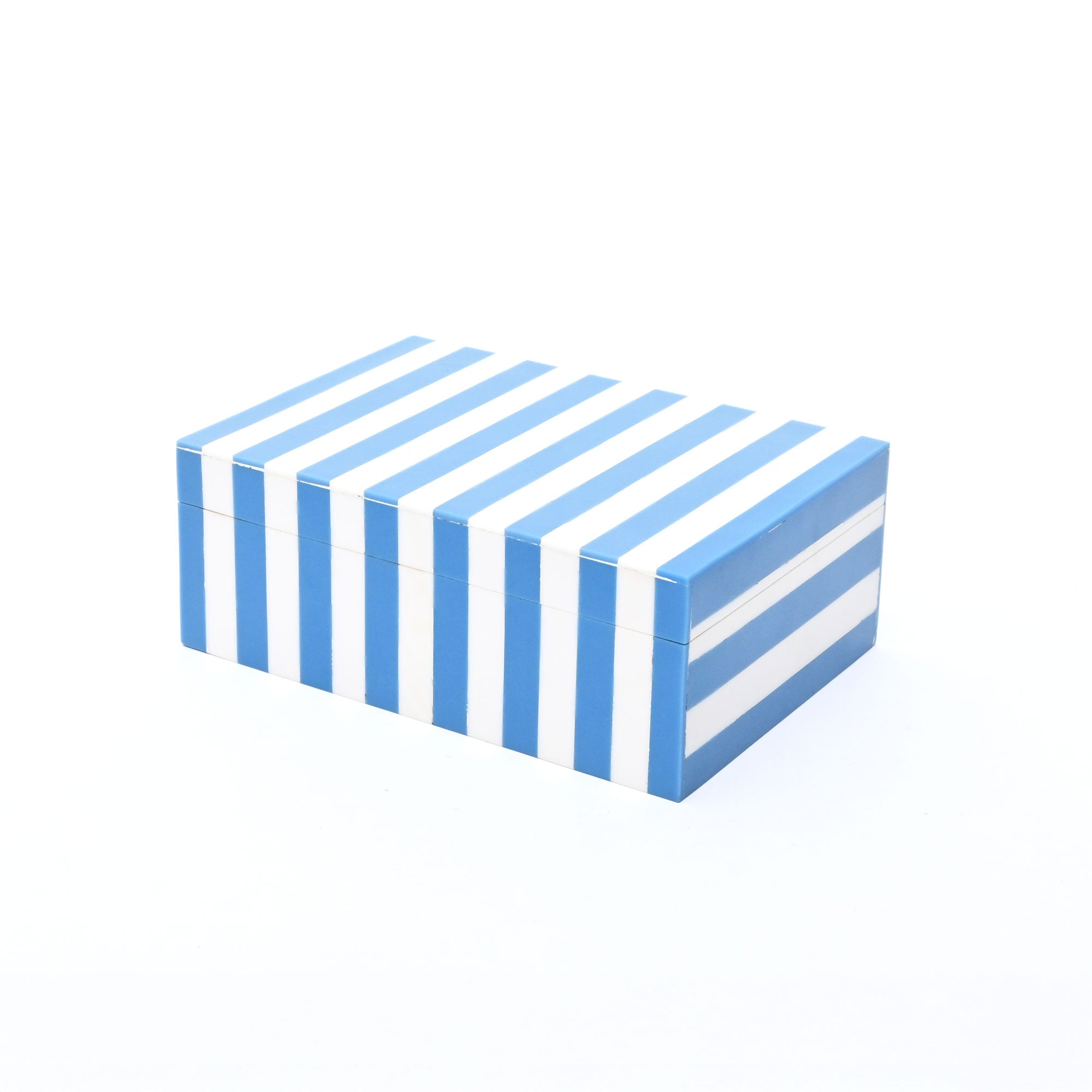 Blue Striped Resin Box Glossy MDF Storage Decor 17cm